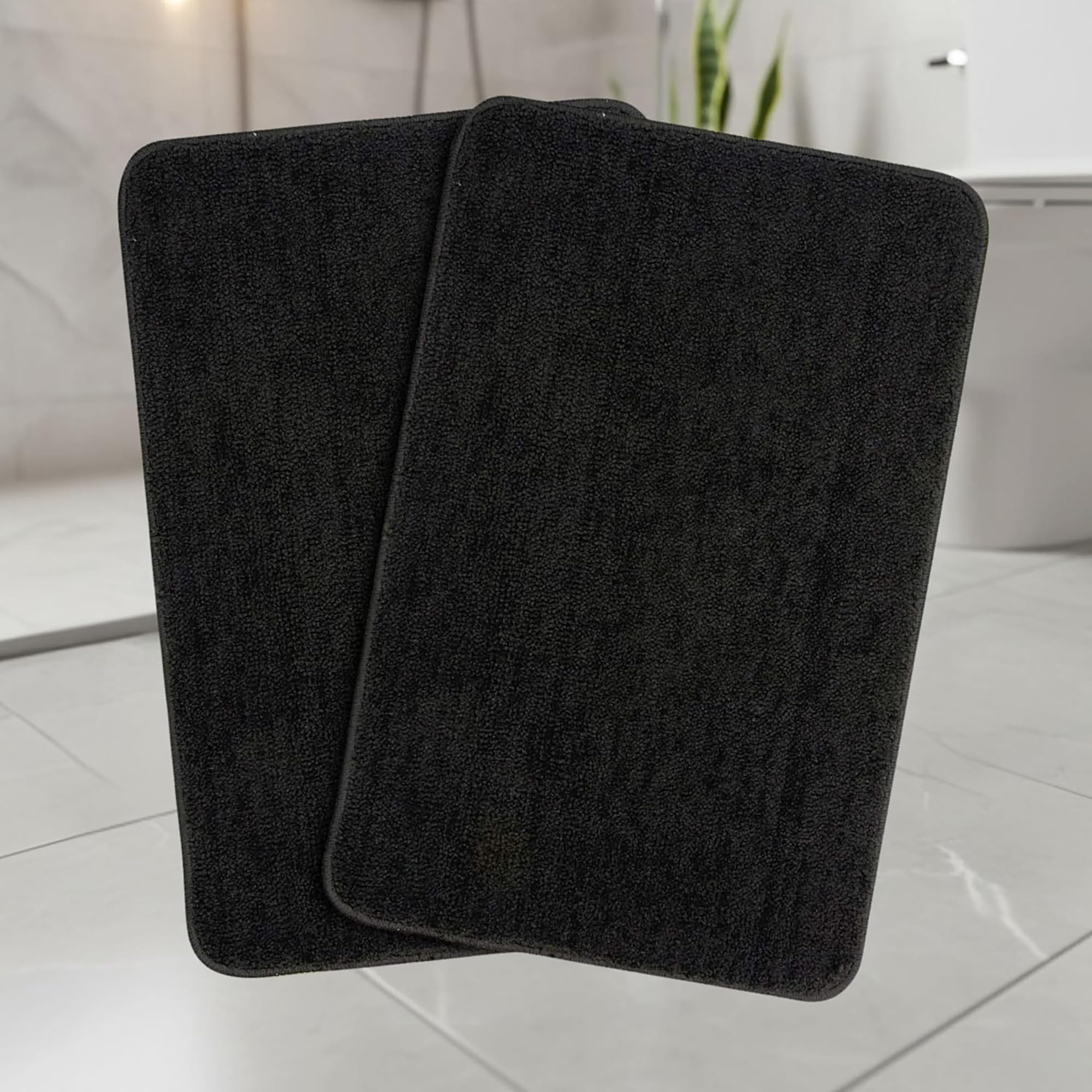 Aronia 1200 GSM Microfiber Solid Bath Mat | Ultra Soft & Super Absorbent Bathroom Rug | Quick Dry | Pack of 2 | 40 x 60 cm | Black-image-2