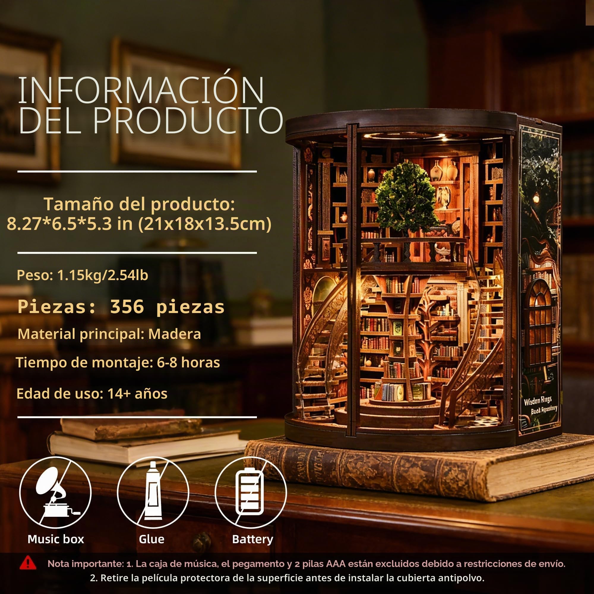 Book Nook Kit para Adultos - CRIOLPO Puzzle 3D de Madera con Luz LED - Modelo de Arquitectura y Decoración Artística para Coleccionistas