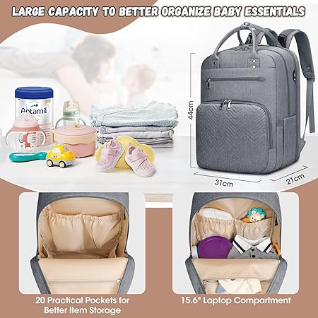 Zaino Mamma Multifunzione Con Fasciatoio - Grande Capacità, 20 Scomparti, Impermeabile, Nero - Foto 9