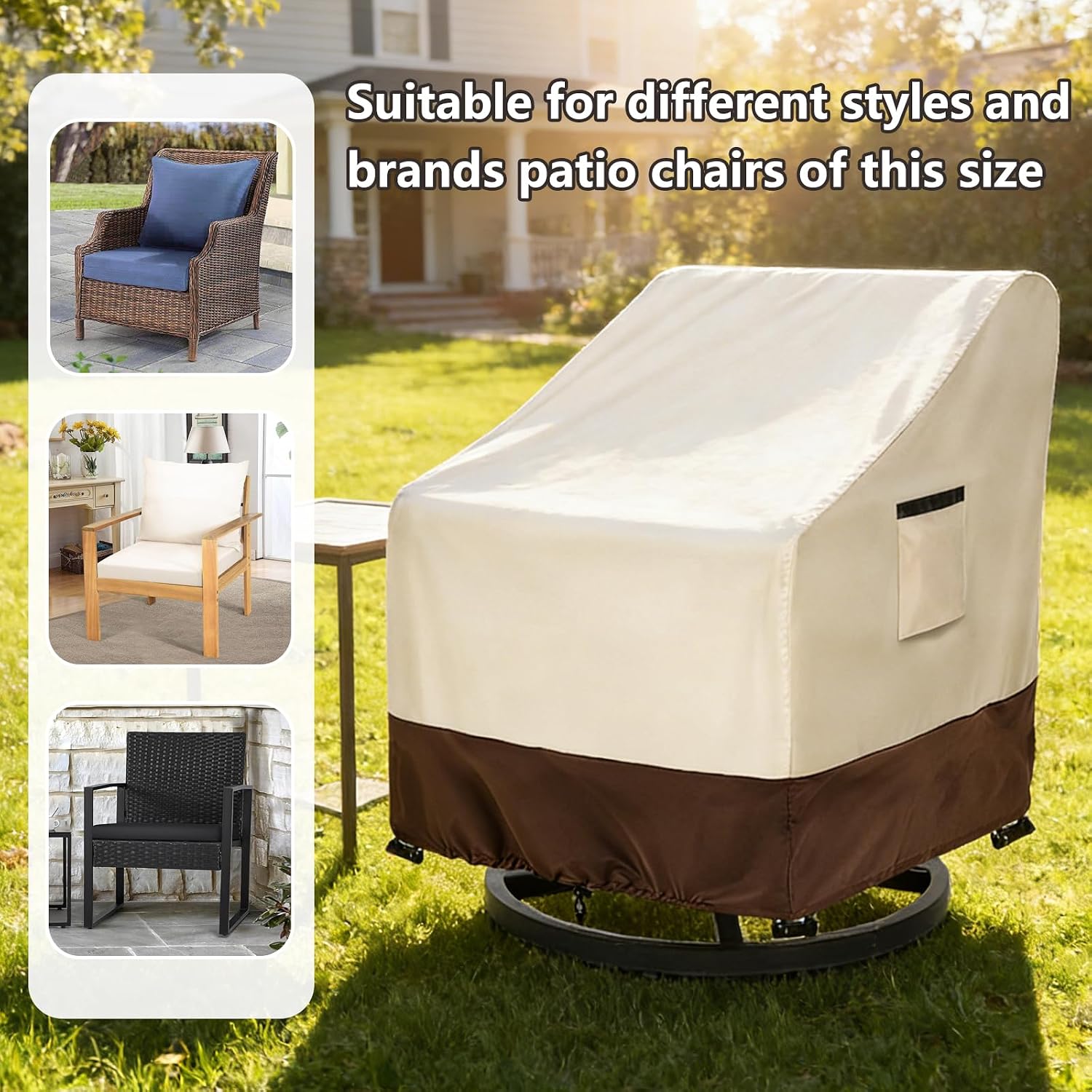 Patio Chair Covers 2 Pack, 33W x 35D x 38.5H inches, 600D Heavy Duty Waterproof Outdoor Furniture Cover, Patio Furniture Covers for Lawn/Garden Chiars, Beige & Brown