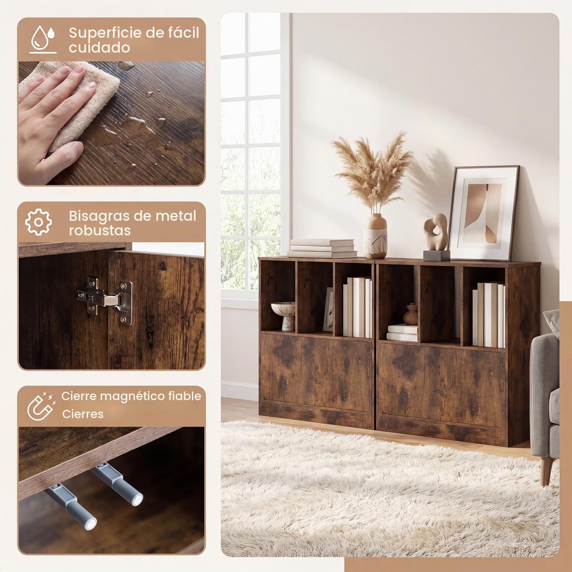 KOMFOTTEU Librería con 3 Compartimentos Abiertos, Estantería para Libros con Armario de Puertas, Mueble de Almacenamiento con Dispositivo Antivuelco para Salón, Oficina, 70 x 30 x 70 cm (Marrón)