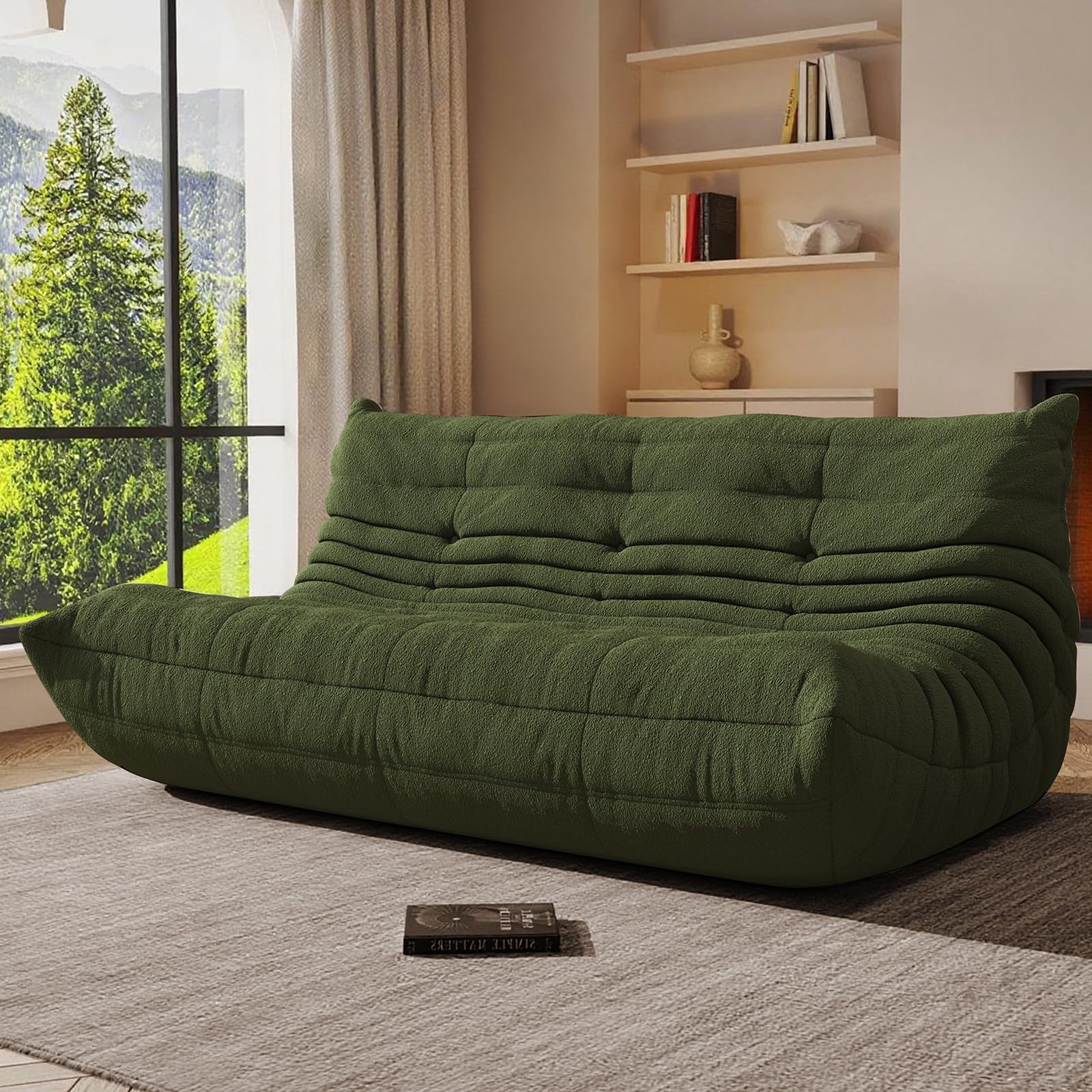 Giant Bean Bag Chair, Oversized Cloud Soft Memory Foam Bean Bag Sofa, Vacuum Compressed No Assembly Comfortable Lounge Couch for Living Room Family Rest Leisure Use(Green, 3-Seater)