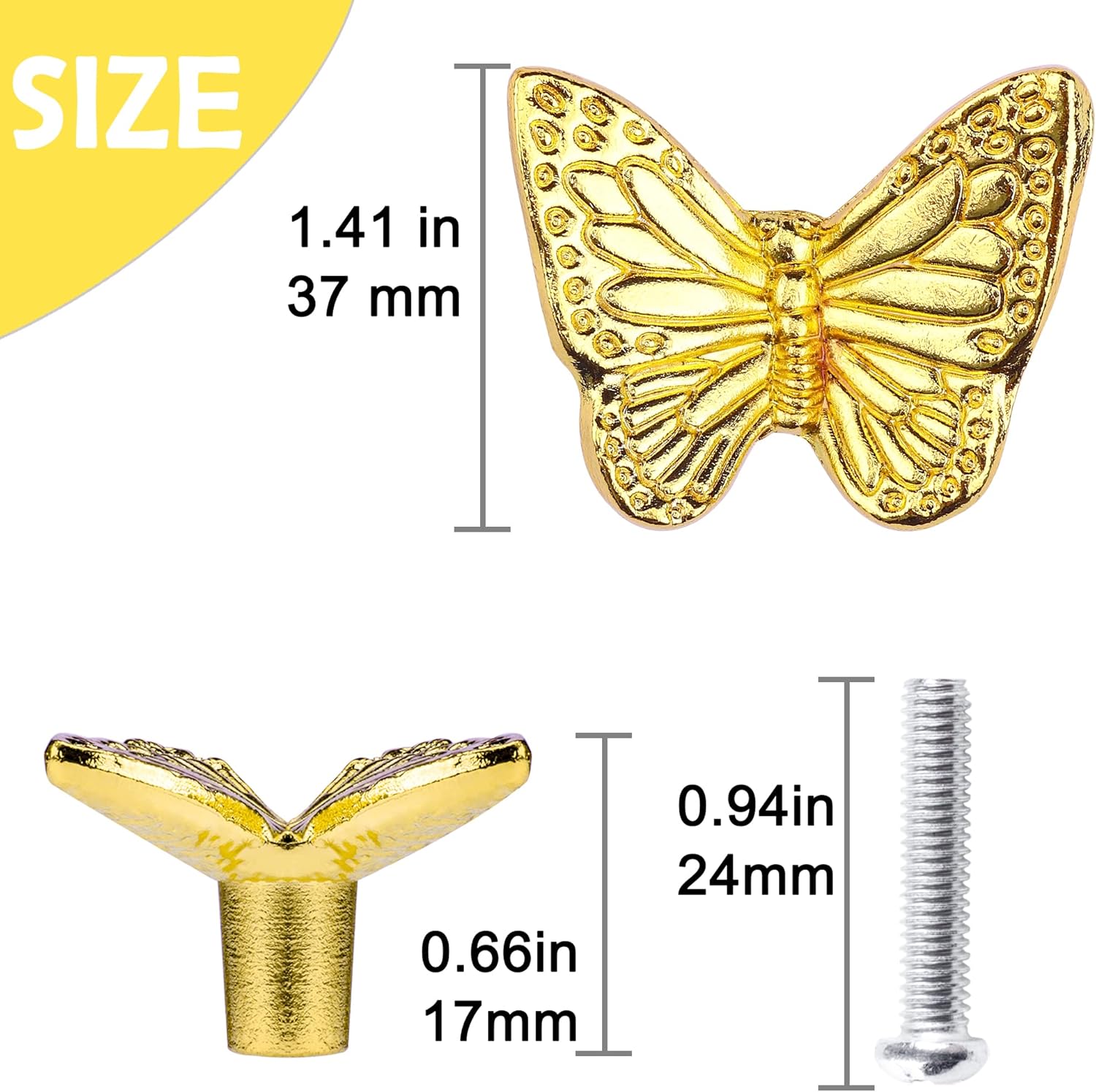 HUGOLEM 3 Pack Butterfly Shape Drawer Pulls - Stylish Kitchen Cabinet & Kid's Room Dresser Drawer Knobs - Modern Gold Dresser Knobs & Door/Window Pull Handles 3 Gold Butterfly