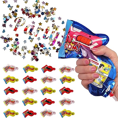 Pistola inflable de fuegos artificiales, 20 juguetes de fiesta, confeti, fuegos artificiales, confeti de mano, multicolor, con diseño novedoso,