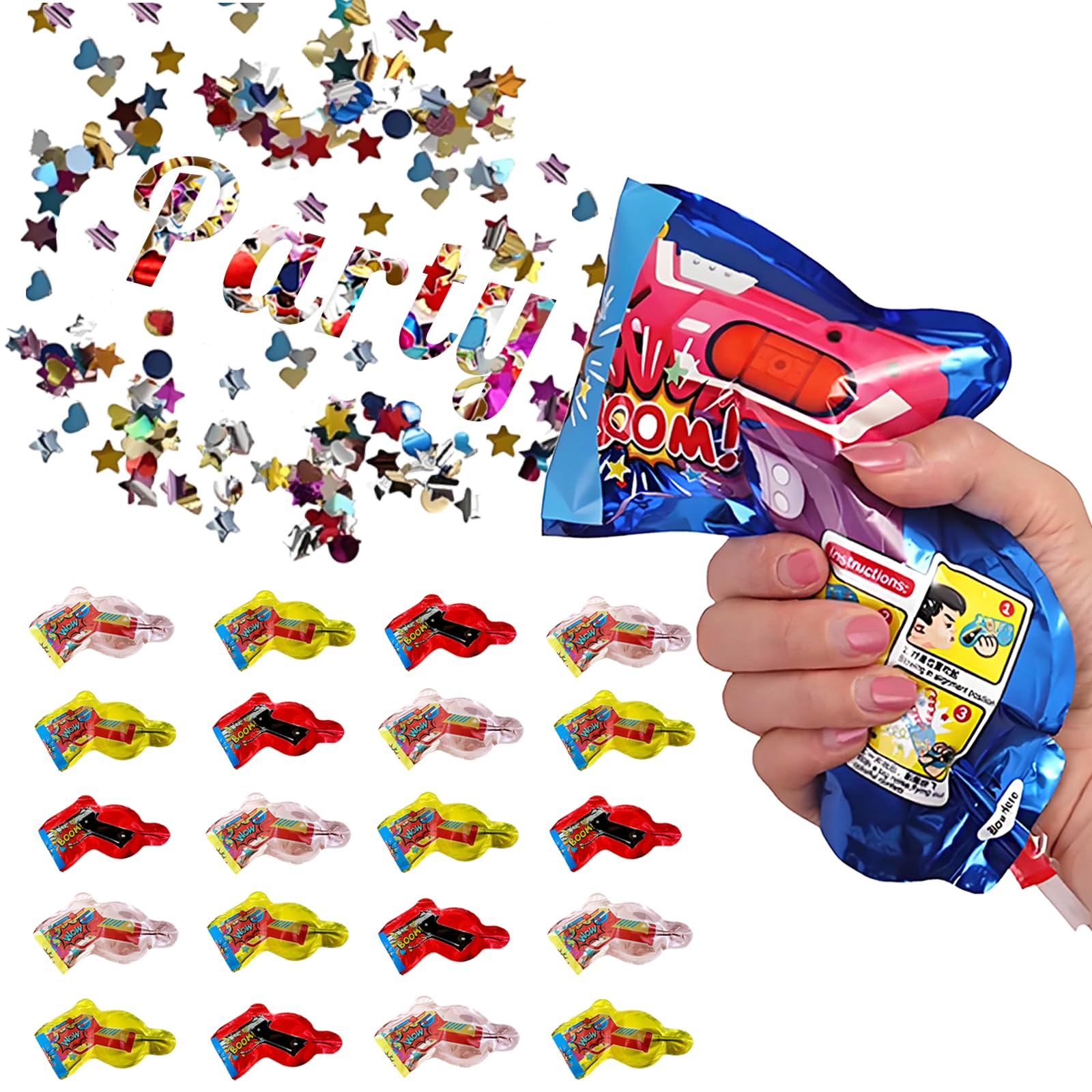 Inflatable Fireworks Gun,20PCS Party Toys Confetti Fireworks Handheld Confetti Poppers Multicolor with Novelty Design Party Supplies for New Year Birthday Christmas Wedding Graduation