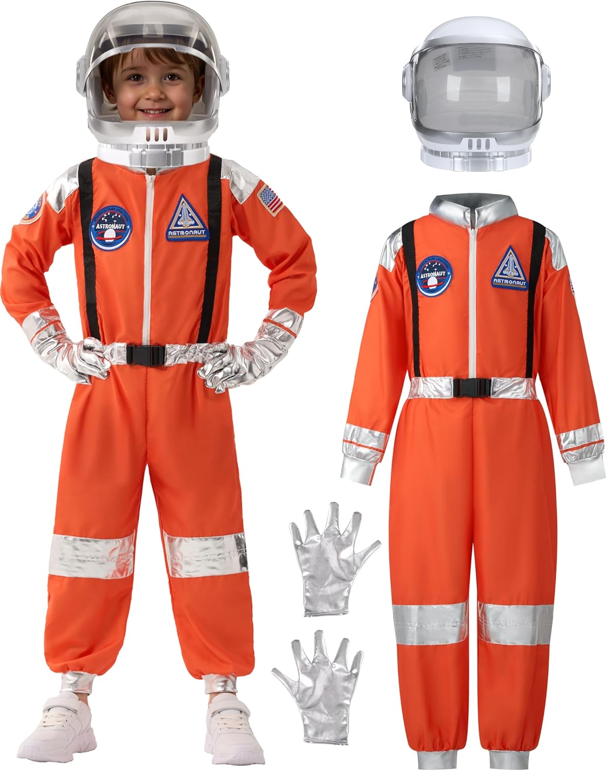 Spooktacular Creations Halloween Astronaut Costume for Kids, Unisex Astronaut Outfit, Toddler Pilot Jumpsuit for Themed Party Orange M (8-10 YRS)