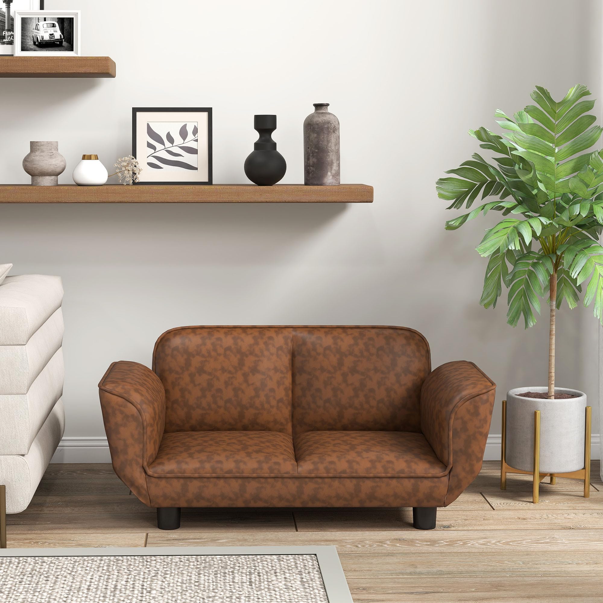 PawHut Pet Sofa Dog Bed Couch, Foldable Cat Lounger PU Leather Cover for  Small & Large Sized Animals, 39