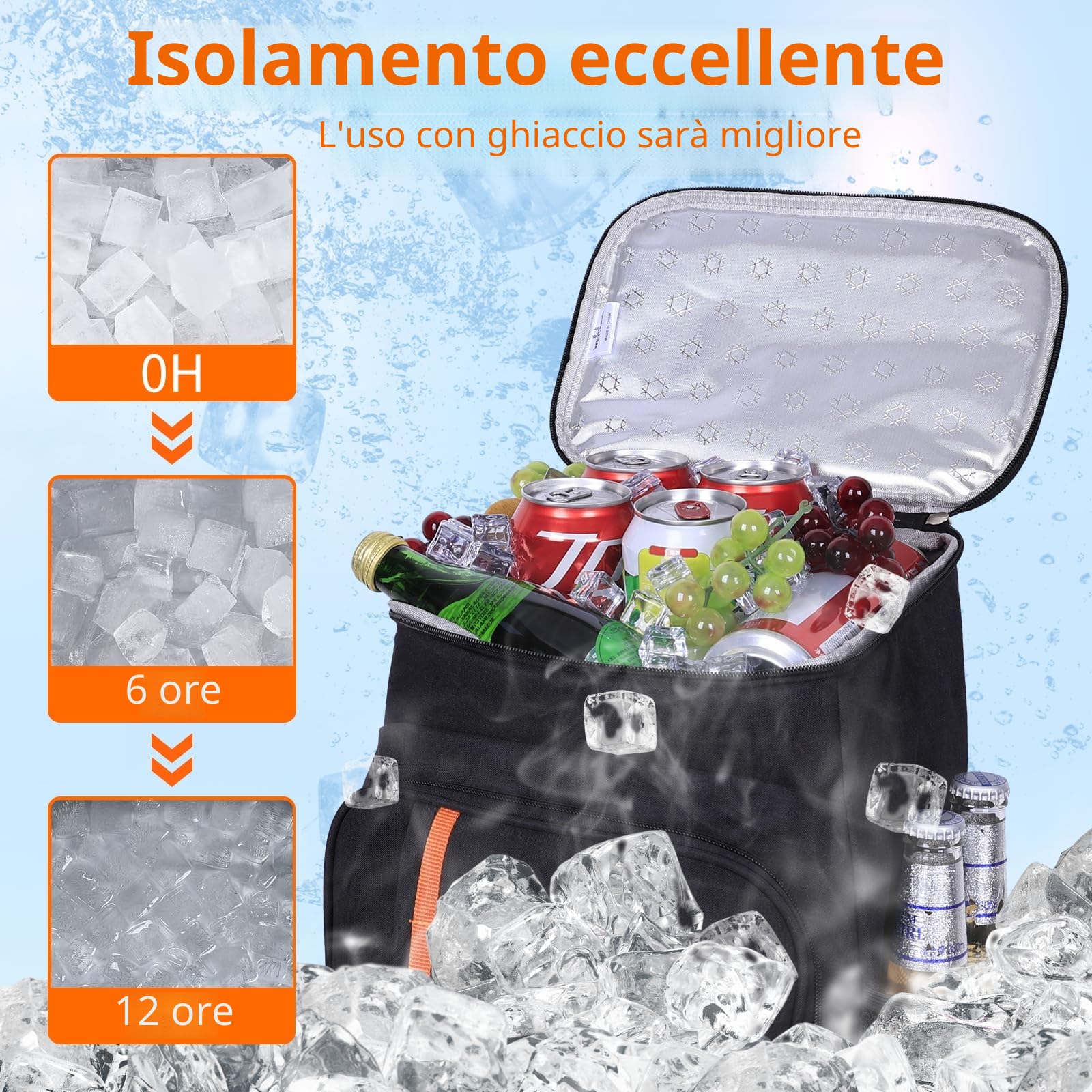 23L Zaino termico frigo, borsa frigo termica Porta Pranzo Zaino frigo termico portatile,mantiene il cibo caldo o freddo, gita di un giorno al parco, picnic, barbecue, eventi