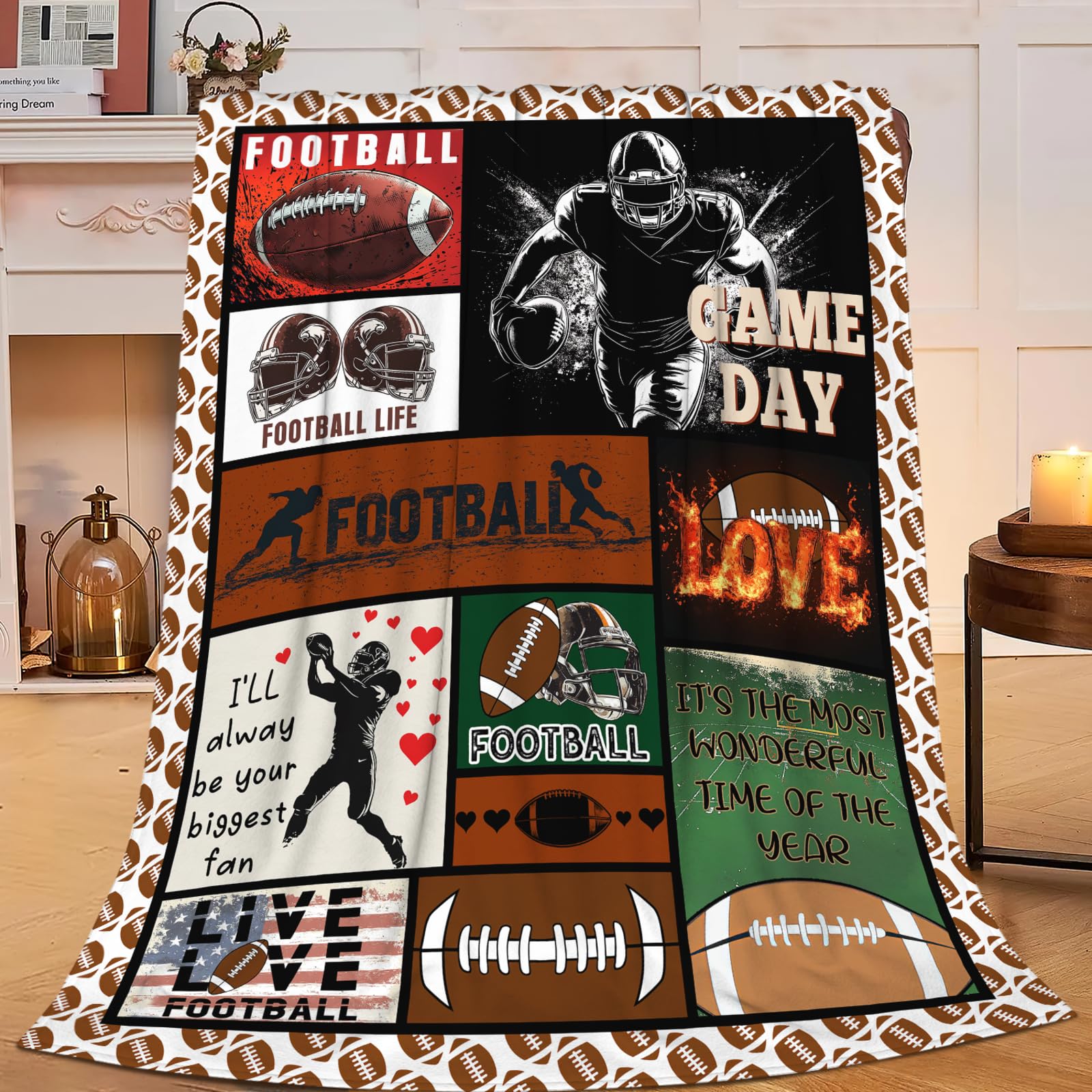 Football Blanket Sports Football Throw Blanket Gifts for Player Kids Girls Boys Adults Women Man Super Soft Cozy Plush Fluffy Fuzzy Fleece Blanket Decor 40''X50''