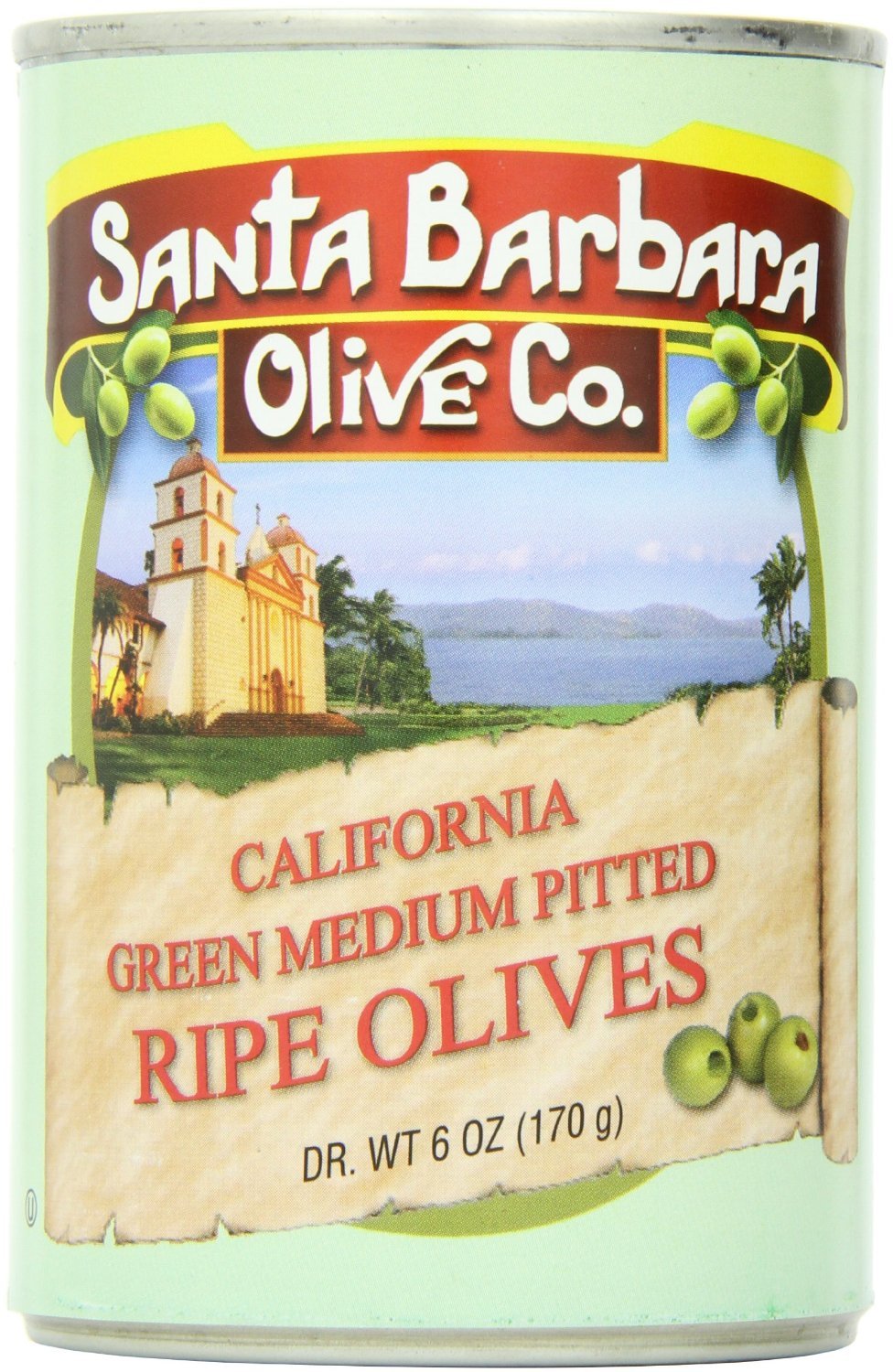 Santa Barbara California Green Olives - Pitted - Case of 12 - 5.75 oz.