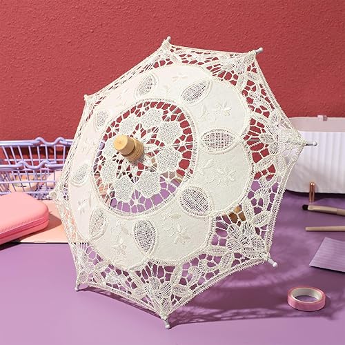 Miniatura 5 de Toyvian Mini sombrilla de encaje blanco para boda, paraguas de novia  Paraguas chino decorativo bordado para accesorios de fotografía, disfraces,