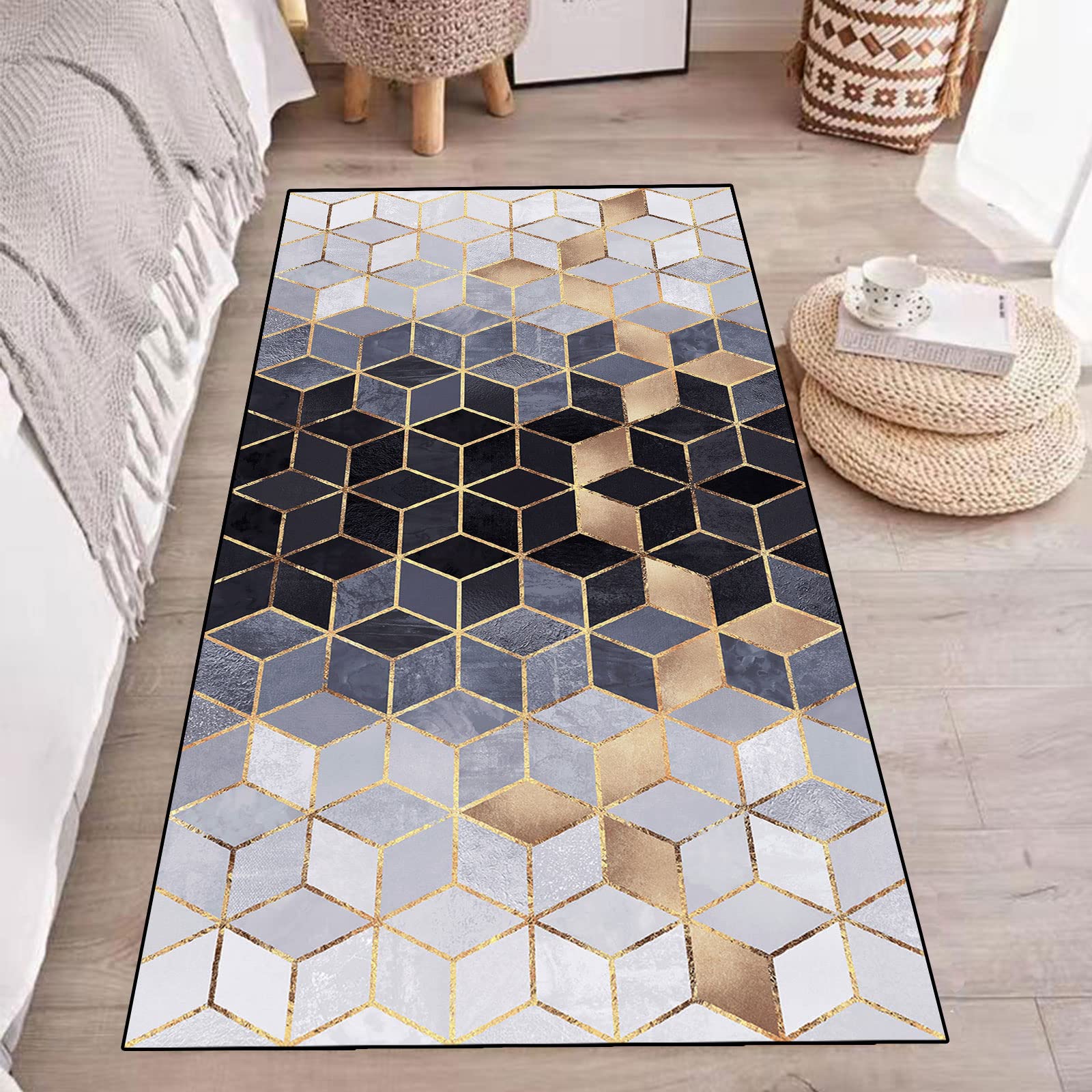 Teppichläufer Modern Küchenläufer Niederflor Flurläufer,Bunter Modern Geometrisch rutschfest Waschbar,für Korridor,Schlafzimmer,Innen Wohnzimmer,Küche - Anpassbar