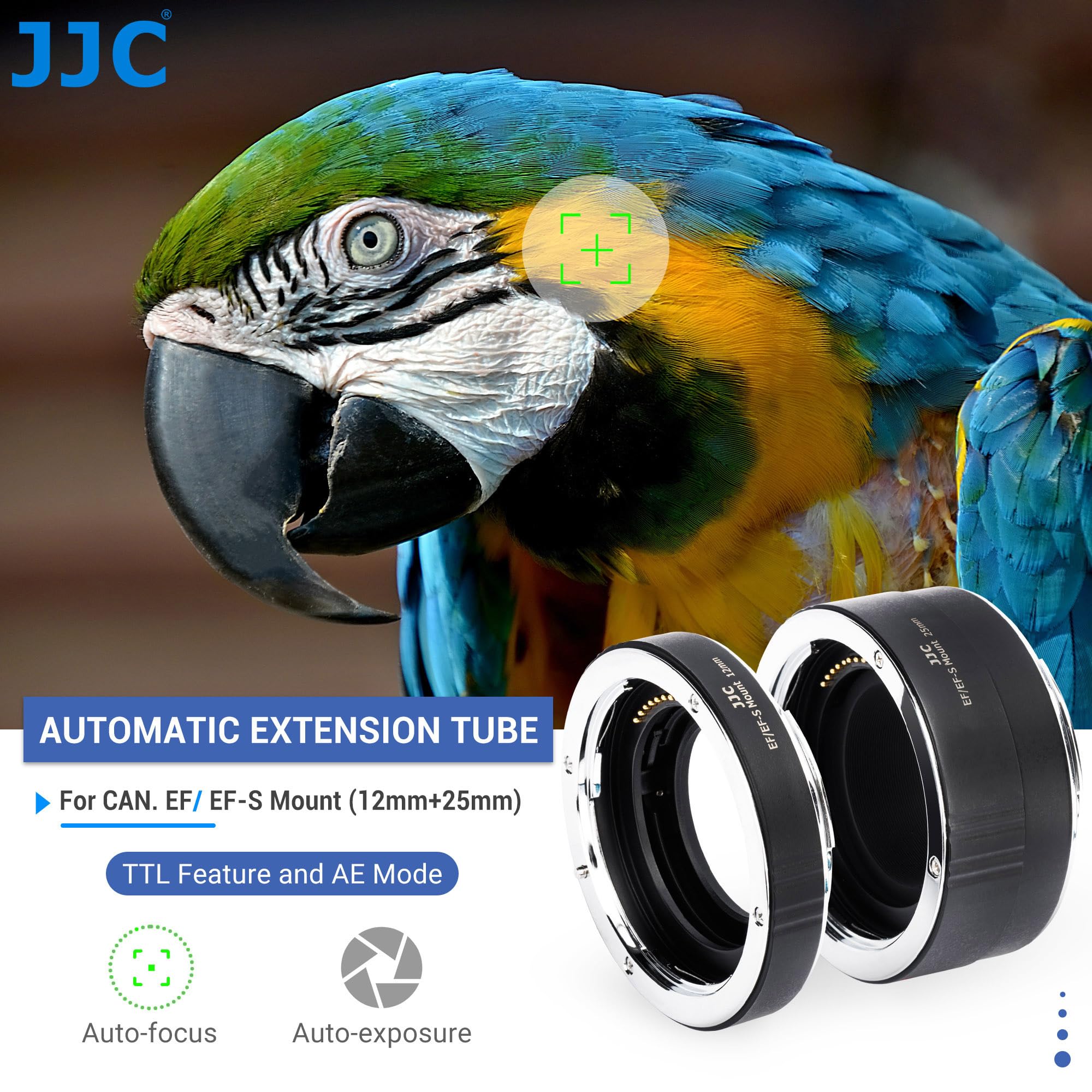 JJC Tubo di prolunga macro con messa a fuoco automatica (AF) con esposizione TTL per fotografia di immagini ravvicinate, per fotocamere DSLR e SLR Canon EF/EF-S e obiettivi con attacco EF/EF-S (set da