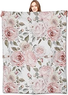 Floral Blanket,Vintage Pink Rose Throw Blankets,Birthday Gifts for Women...