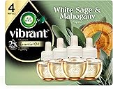 Air Wick Vibrant Plug In Scented Oil Refill, Infused with Essential Oils, Plug In Air Fresheners for Home, White Sage & Mahogany, 4 ct