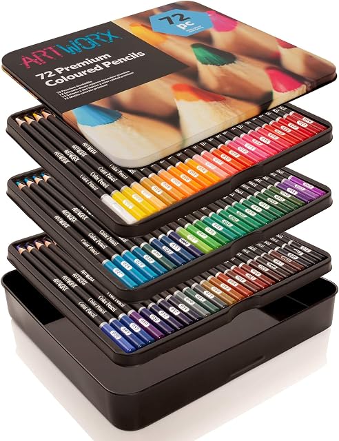 Artworx Premium Artist Colouring Pencils - 72 Coloured Pencils For Adults - Coloring Pencil Crayons Set