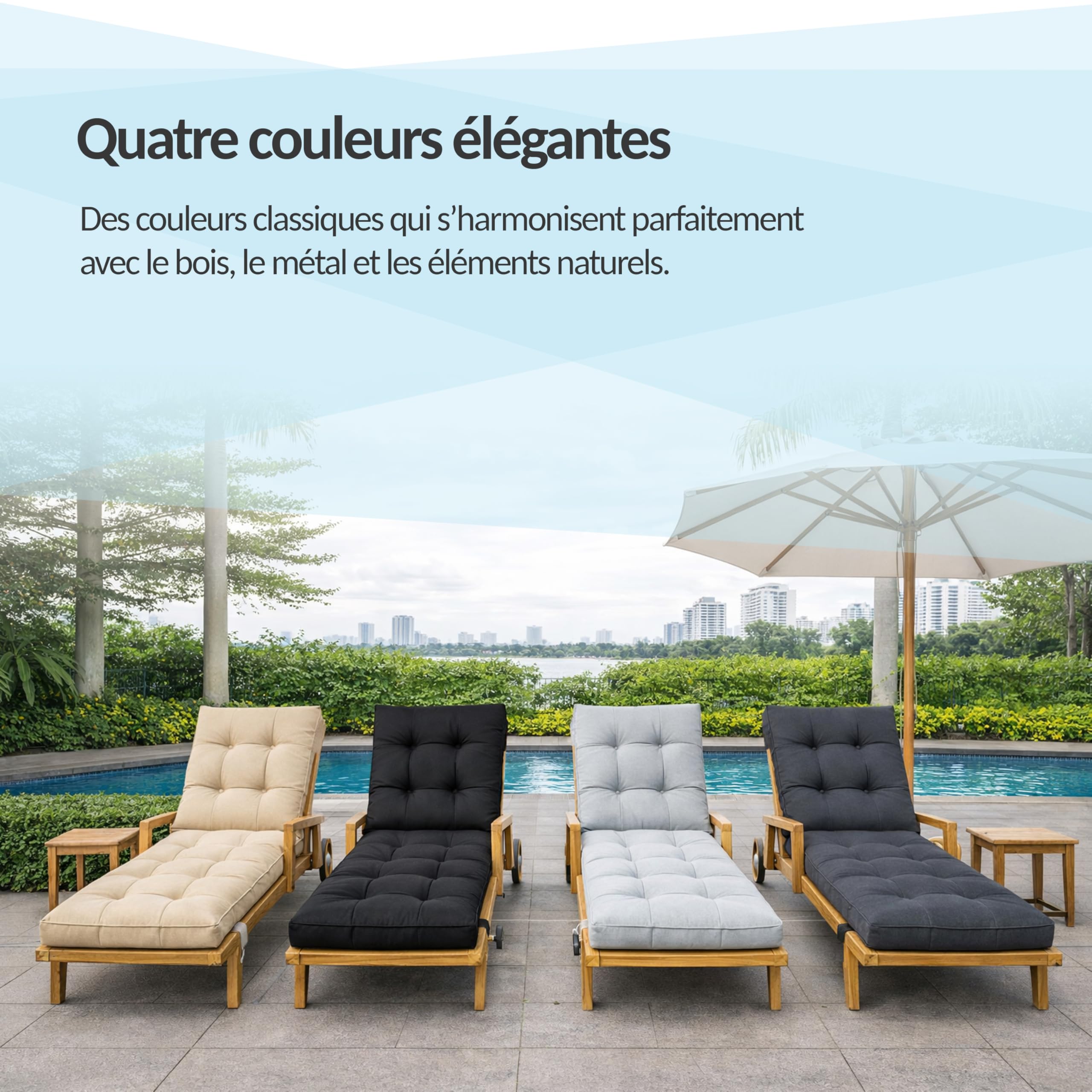 POKAR Coussin Bain de Soleil 200x60x13 cm | Imperméable et Déperlant | Matelas Transat Finition Matelassée | Coussin pour Chaise Longue de Jardin | Épaisseur 13 cm | Oeko-TEX | Made in EU | Gris