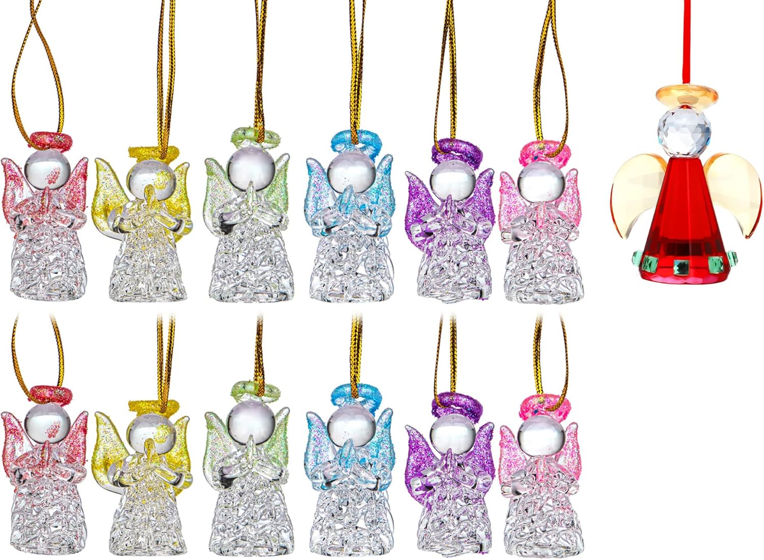 13pcs Glass Angel Ornaments Spun Angels Christmas Tree