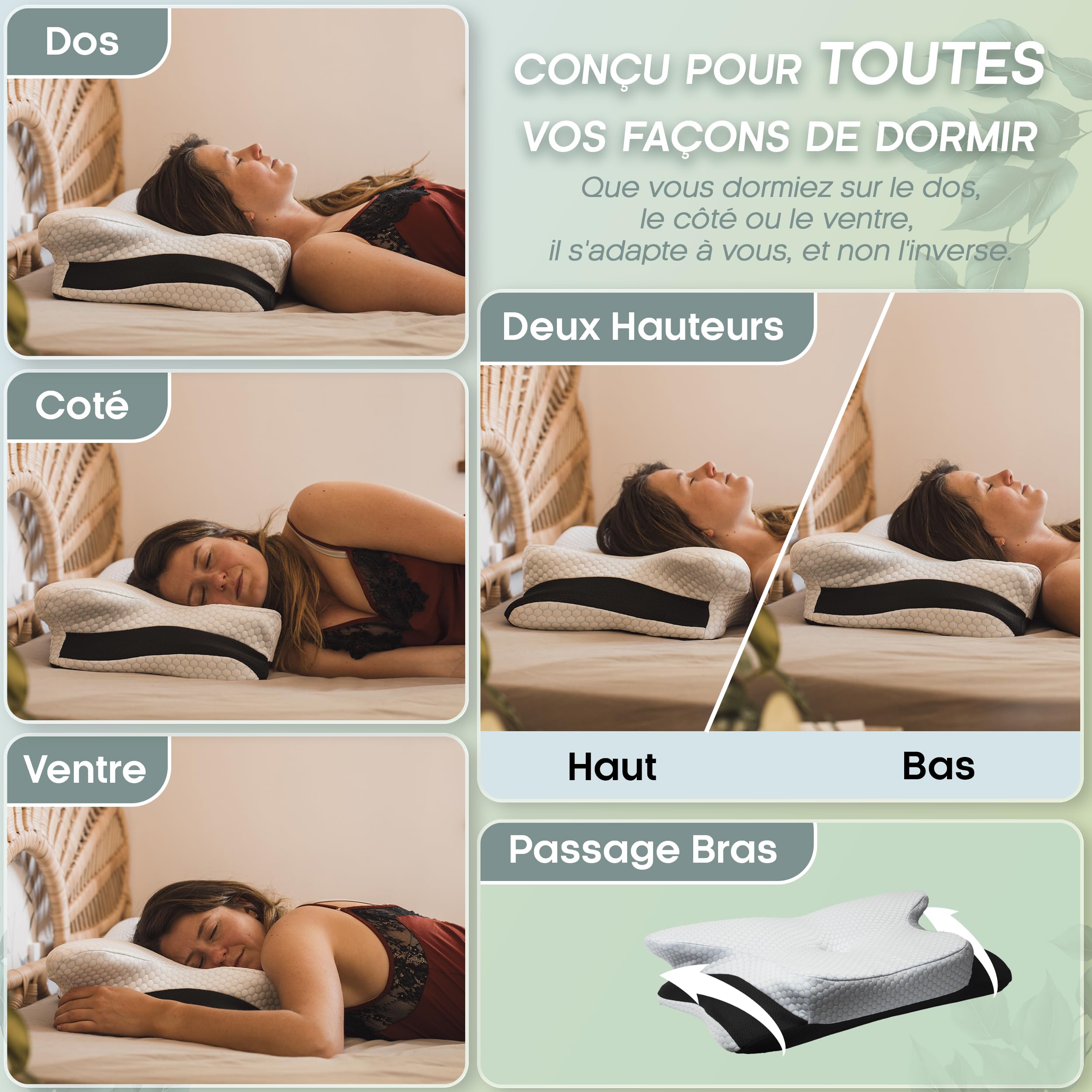 Oreiller Ergonomique Cervical à Mémoire de Forme pour Améliorer Le Sommeil