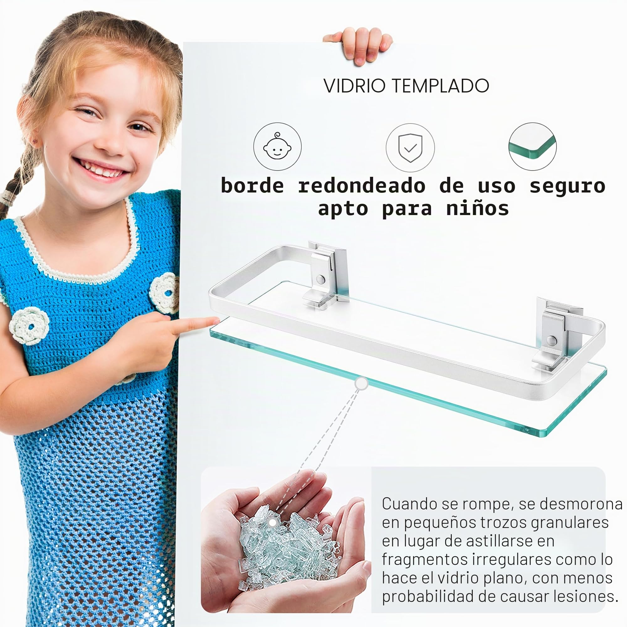 KES Estante de Vidrio Templado para Baño - Montaje en Pared de Aluminio Grueso 8 mm Plateado - Paquete de 3, A4126A-P3