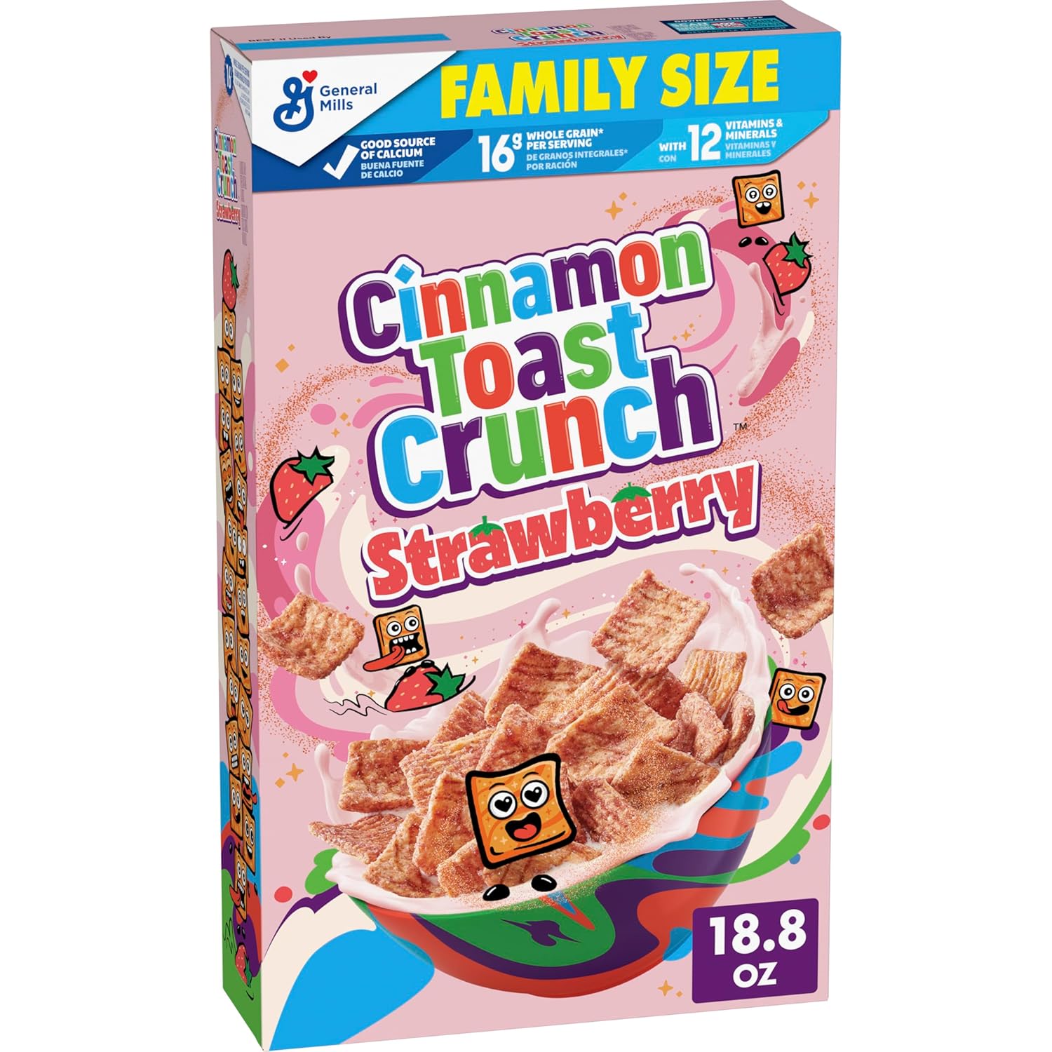Cinnamon Toast Crunch Crispy Strawberry Cereal, Family Size 18.8 oz - Cinnamon Swirl Breakfast Cereal with CINNADUST