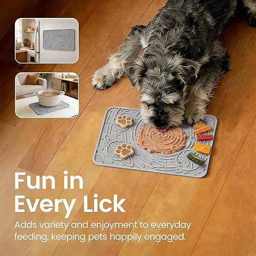 Miniatura 4 de OHMO Alfombrilla para lamer perros y gatos (9.8 x 5.9 pulgadas, ceniza + beige, 2 piezas) accesorios de enriquecimiento juguete estrella espacial