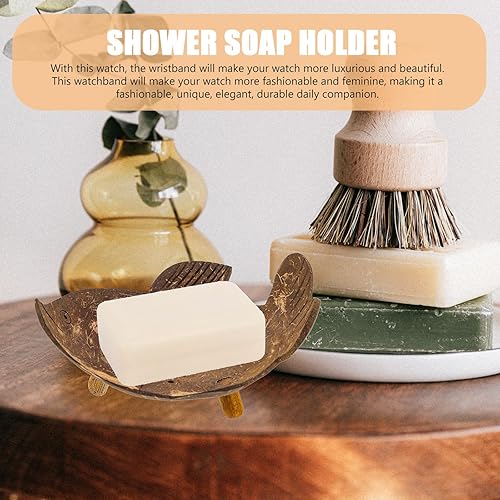 Miniatura 3 de ULTECHNOVO Jabonera de ducha con cáscara de coco, bandeja de esponja, plato decorativo para baratijas, soporte para barras de champú, fregadero de