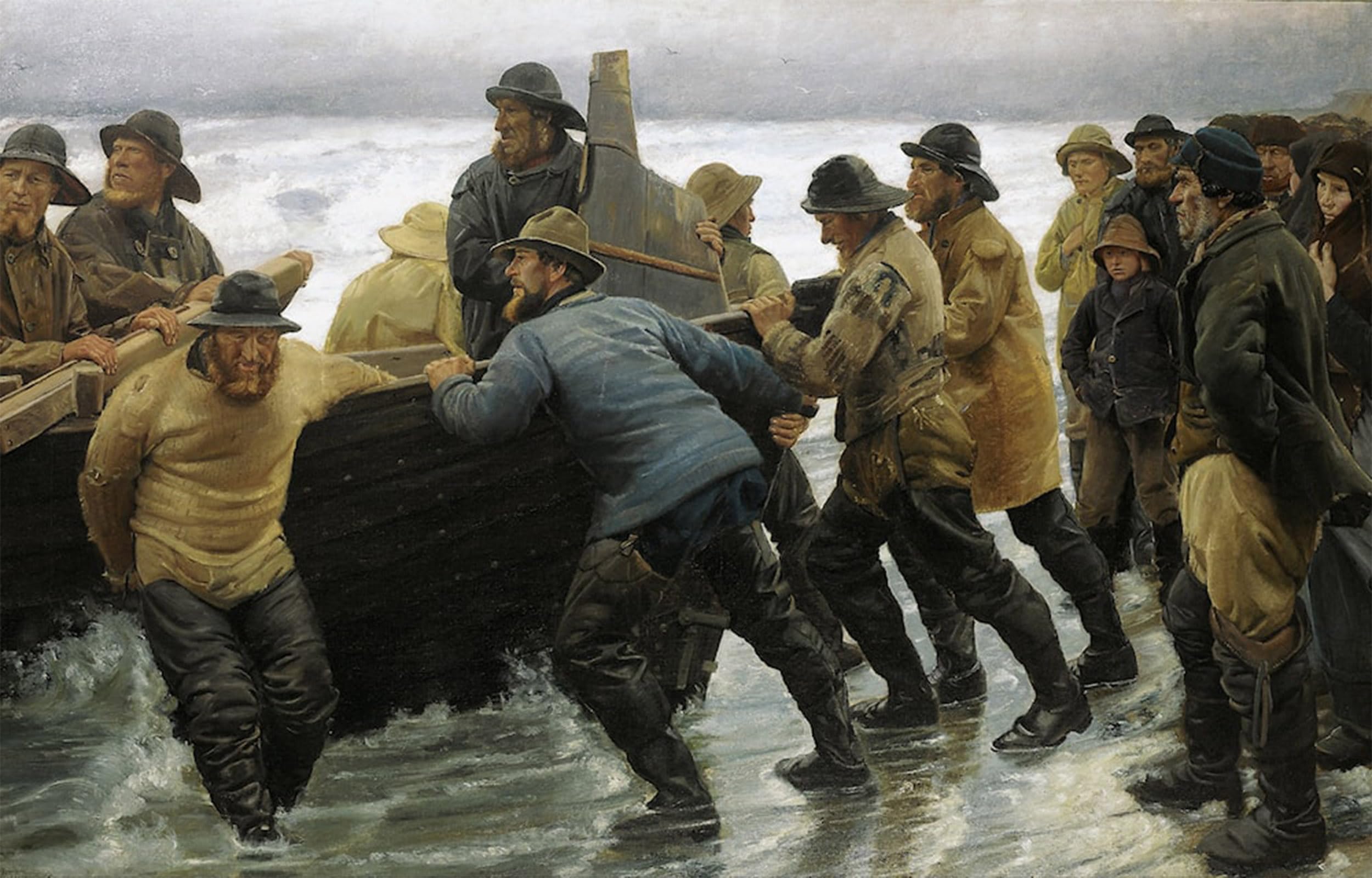 Impression sur toile Pêcheurs lançant un bateau Michael Ancher 60x90cm - 5