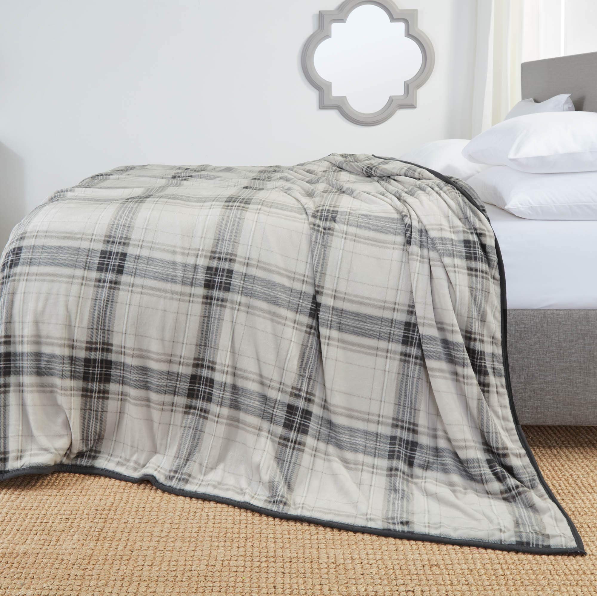 Clara Clark Fleece Blanket, Raschel Mink Faux Fur Blanket, Ultra Plush Blanket, Cozy and Warm Blanket, 55 x 82, Plaid Gray