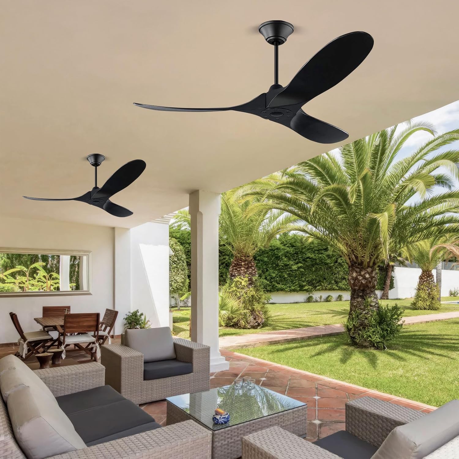 52 Inch Black Ceiling Fan No Light with Remote, Wood 3 Blade DC Motor Propeller Ceiling Fan, Outdoor Rustic Quiet Fan for Living Room Farmhouse Patios Porch Commercial