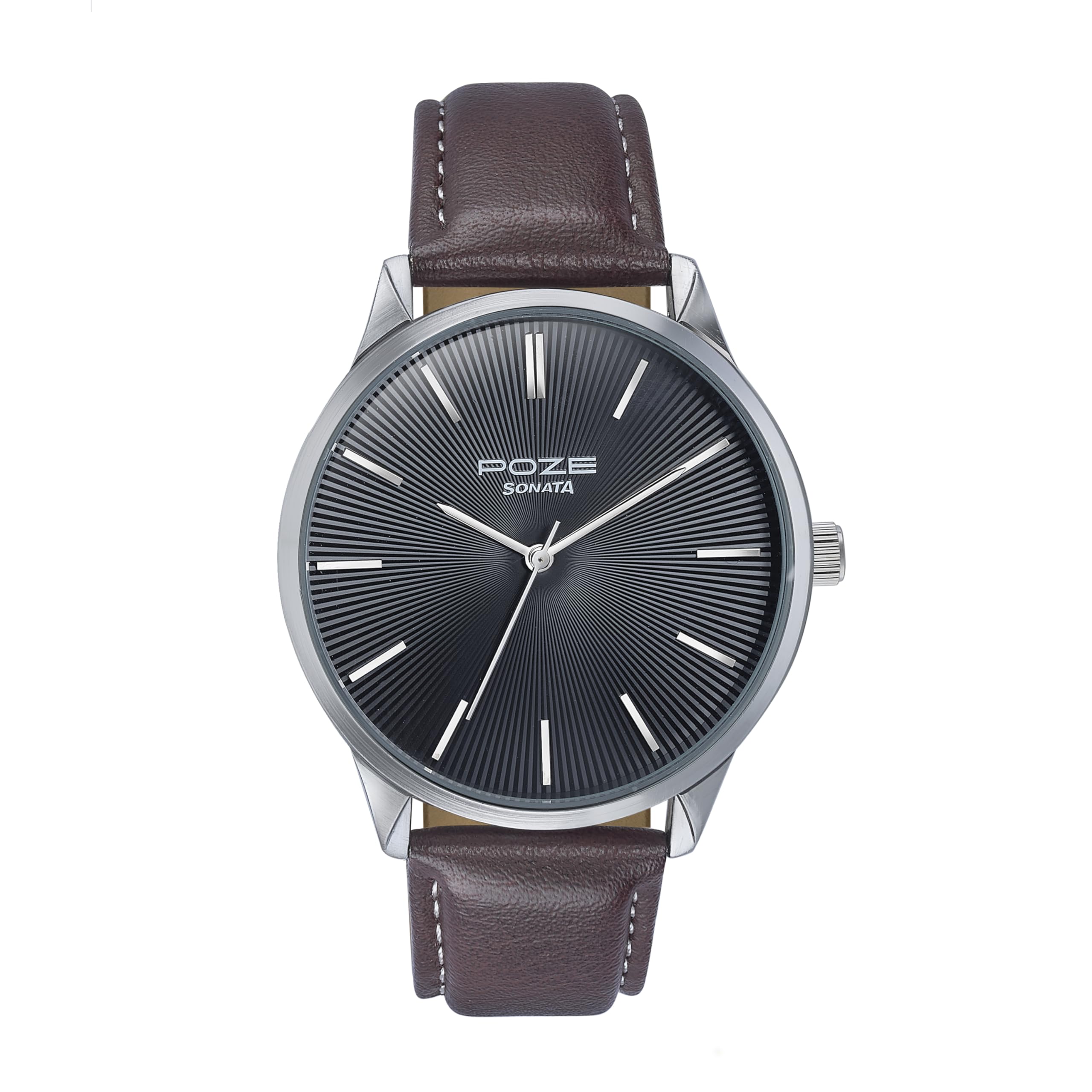 Sonata Poze Quartz Black Dial Brown Leather Strap Analog Watch for Men-SP70046SL01W-image-9