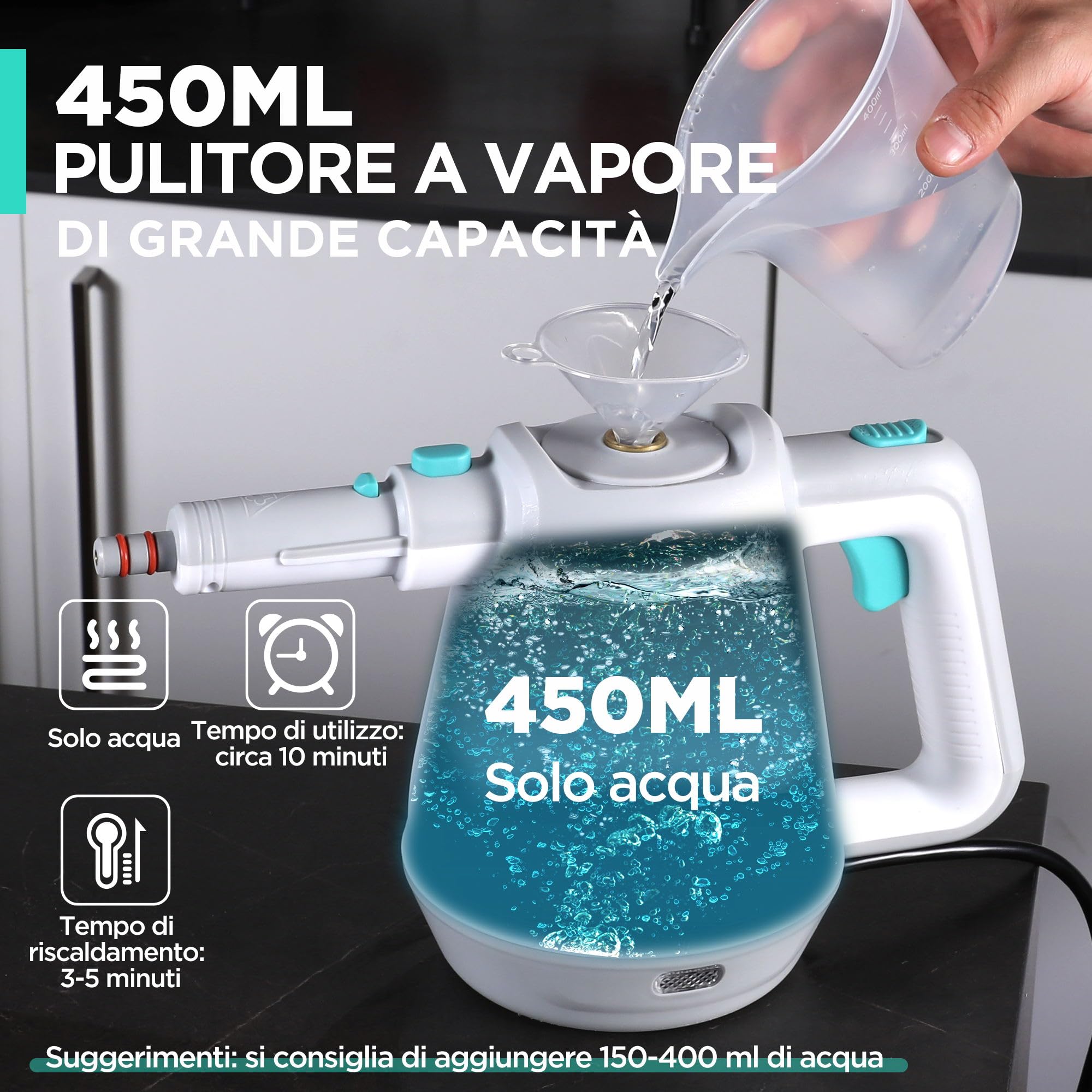 Pulitore A Vapore Waitbird Multiuso - 21 Accessori, Serbatoio 1.1L, Temperatura 248°F - Foto 7
