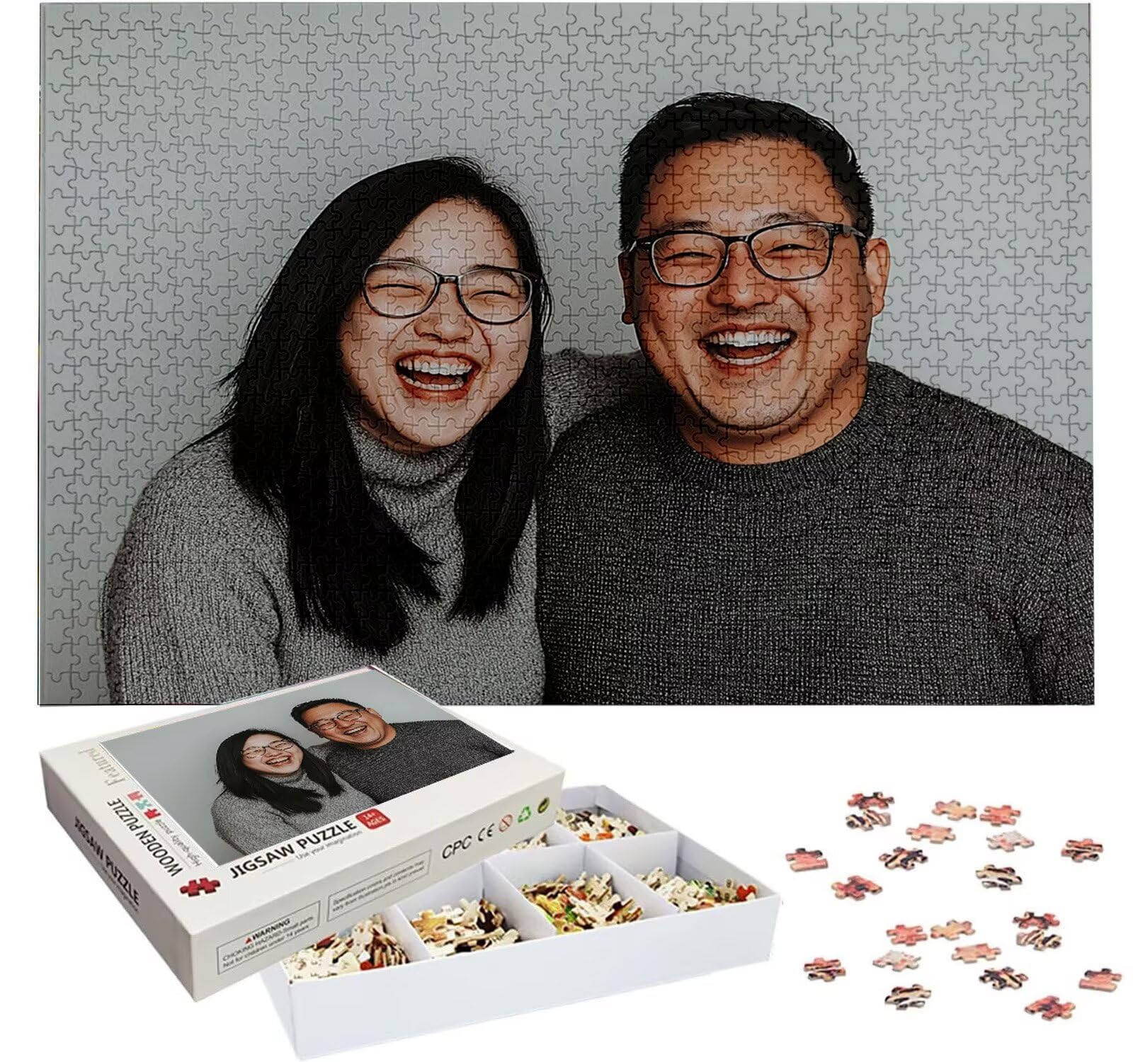 Puzzle Personalizado con Foto, Personalizada Rompecabezas Personalizado Diseña tu Logo Foto o Texto, Personalizado Navidad Halloween San Valentín Parejas Niños Familia Amigos h-4317