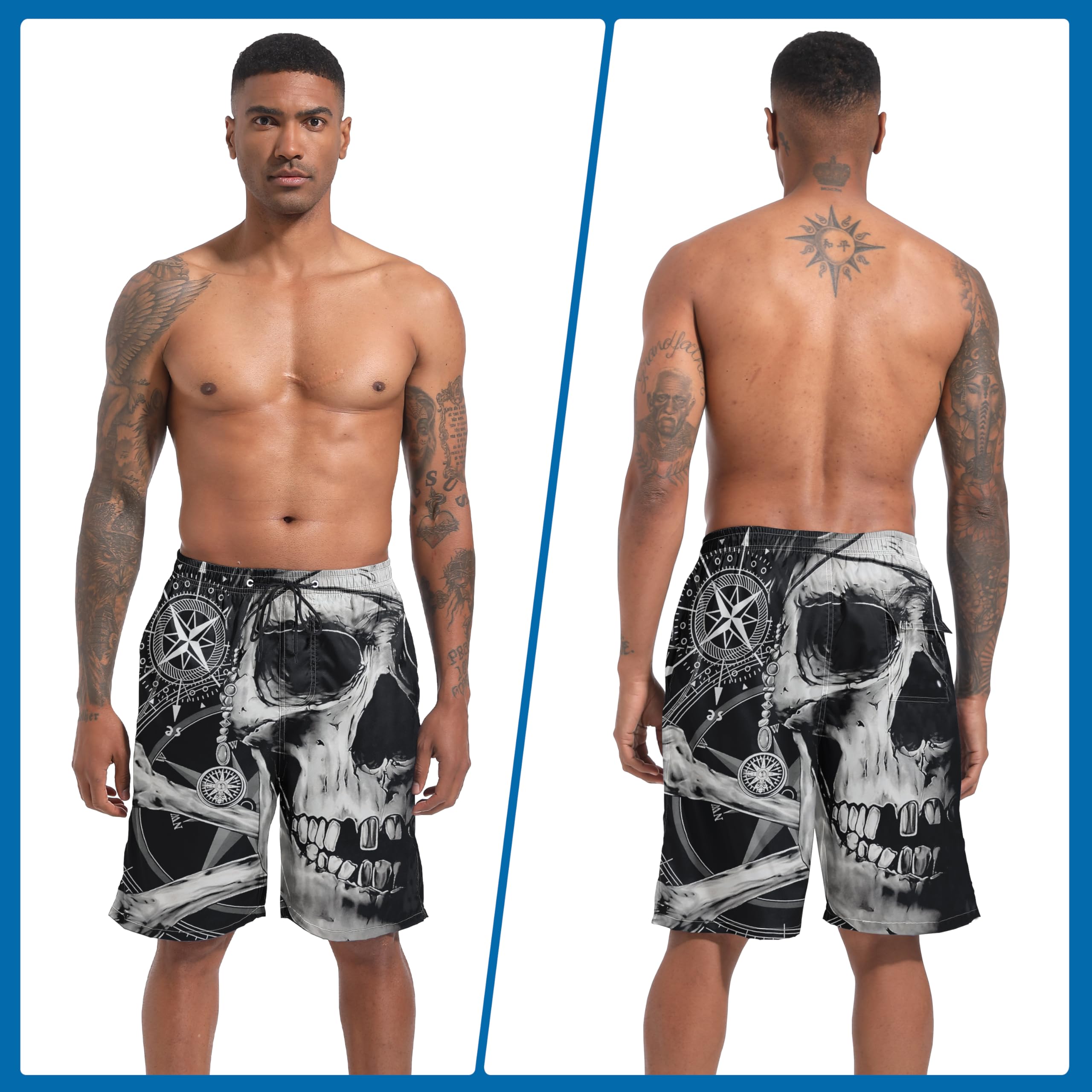 FT FENTENG Herren-Badehose mit Kompressionsfutter, 22,9 cm, Boardshorts, 2-in-1, schnell trocknend, Strand-Bademode, Badeanzüge für Herren