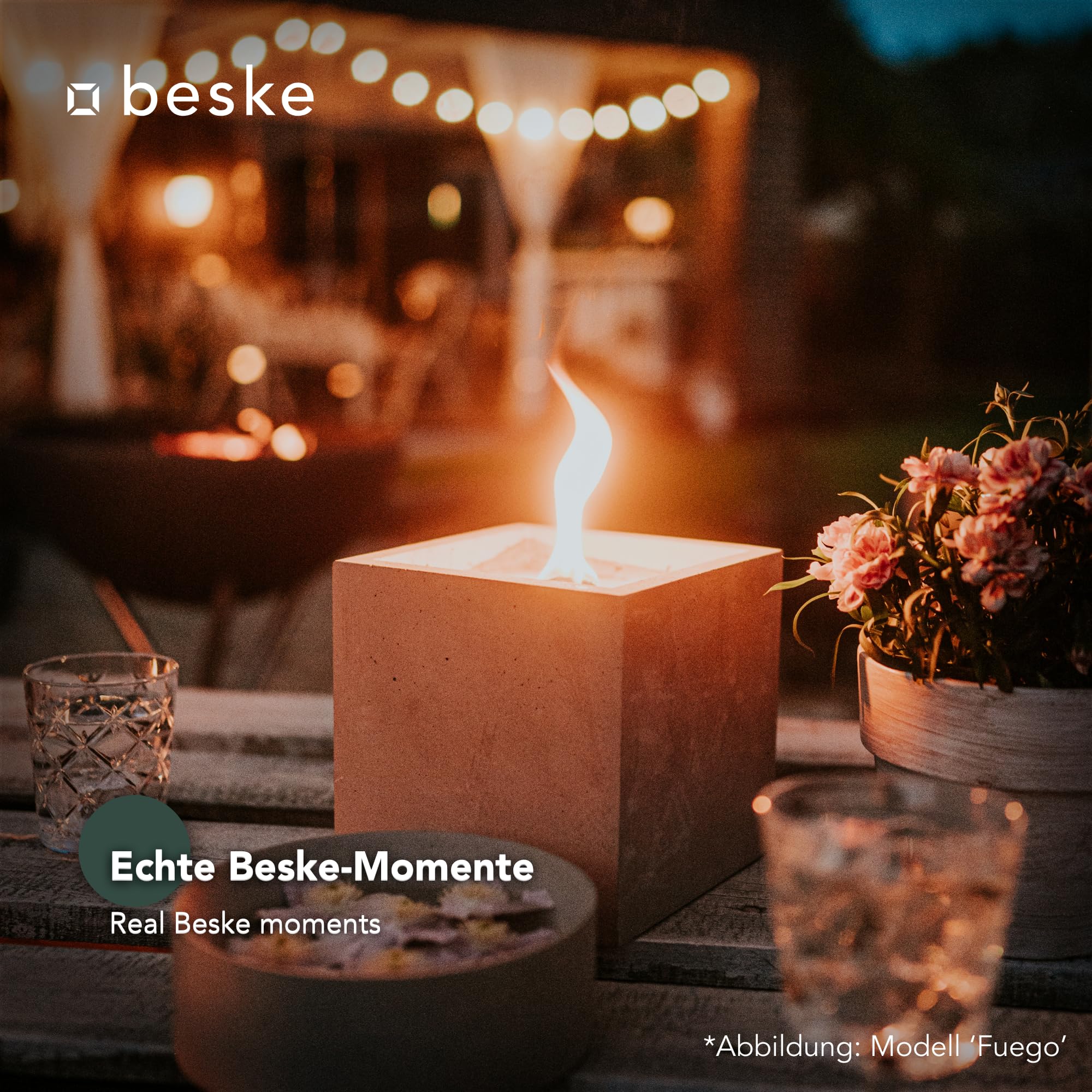 Beske-Manufaktur Pico 10x10x10cm Dauerdocht Wiederbefüllbare Fackel Tischfeuer