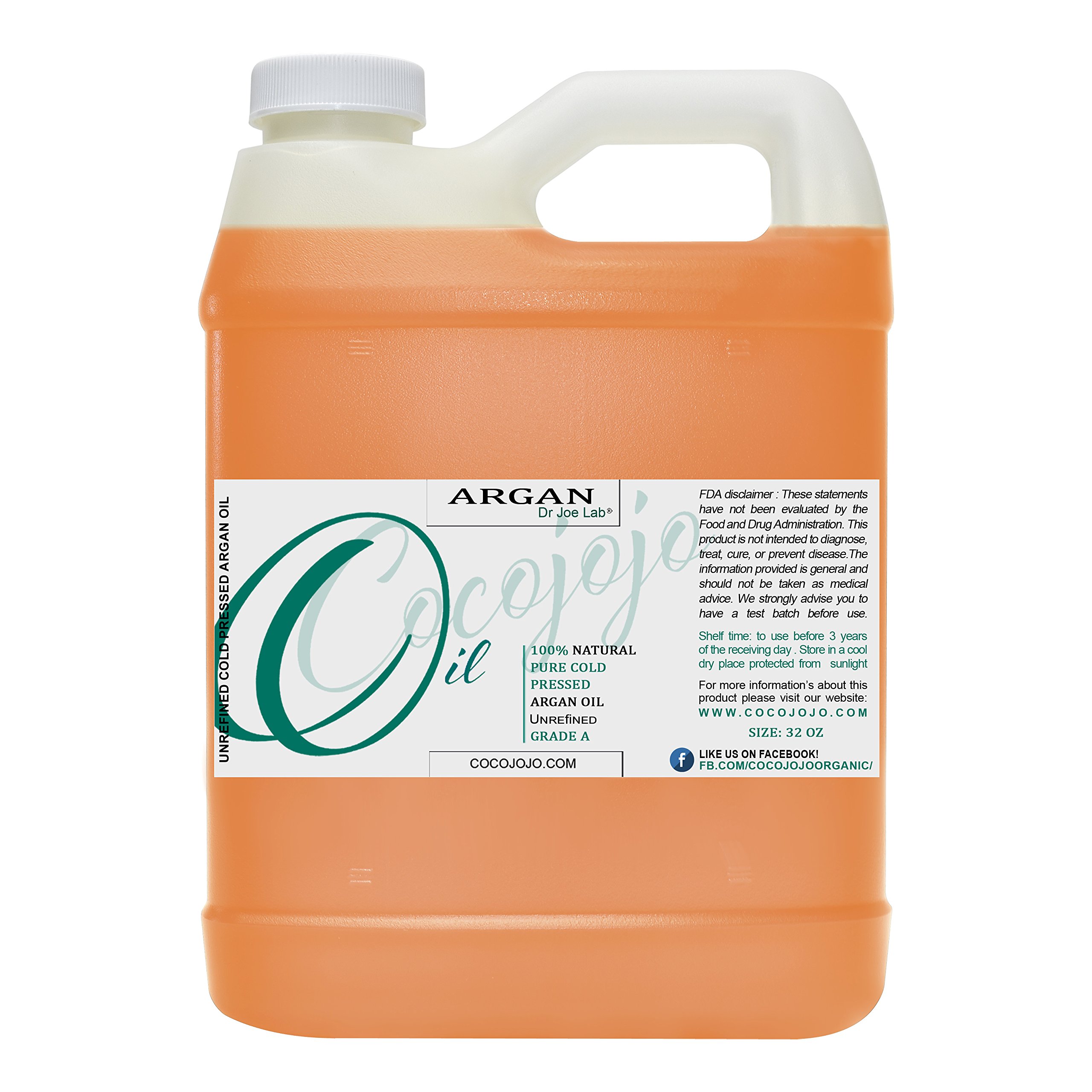 Argan Nut Oil 32 oz 100% Pure Natural Moroccan Argon Nut Oil Unrefined Cold Pressed Extra Virgin - Therapeutic Grade A for Hair Skin Body Nail and Beard - Marrakesh Oil