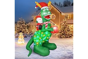 8ft Christmas Inflatables Dinosaur Outdoor Decorations with Bright LED and Disco Light