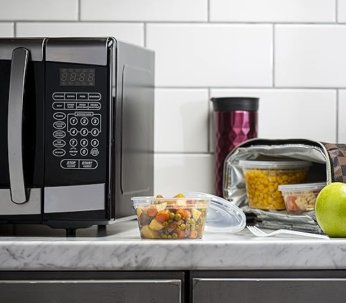 Miniatura 3 de Elegant Disposables 8 onzas  24 juegos de recipientes de plástico para almacenamiento de alimentos con tapas flexibles herméticas para microondas,