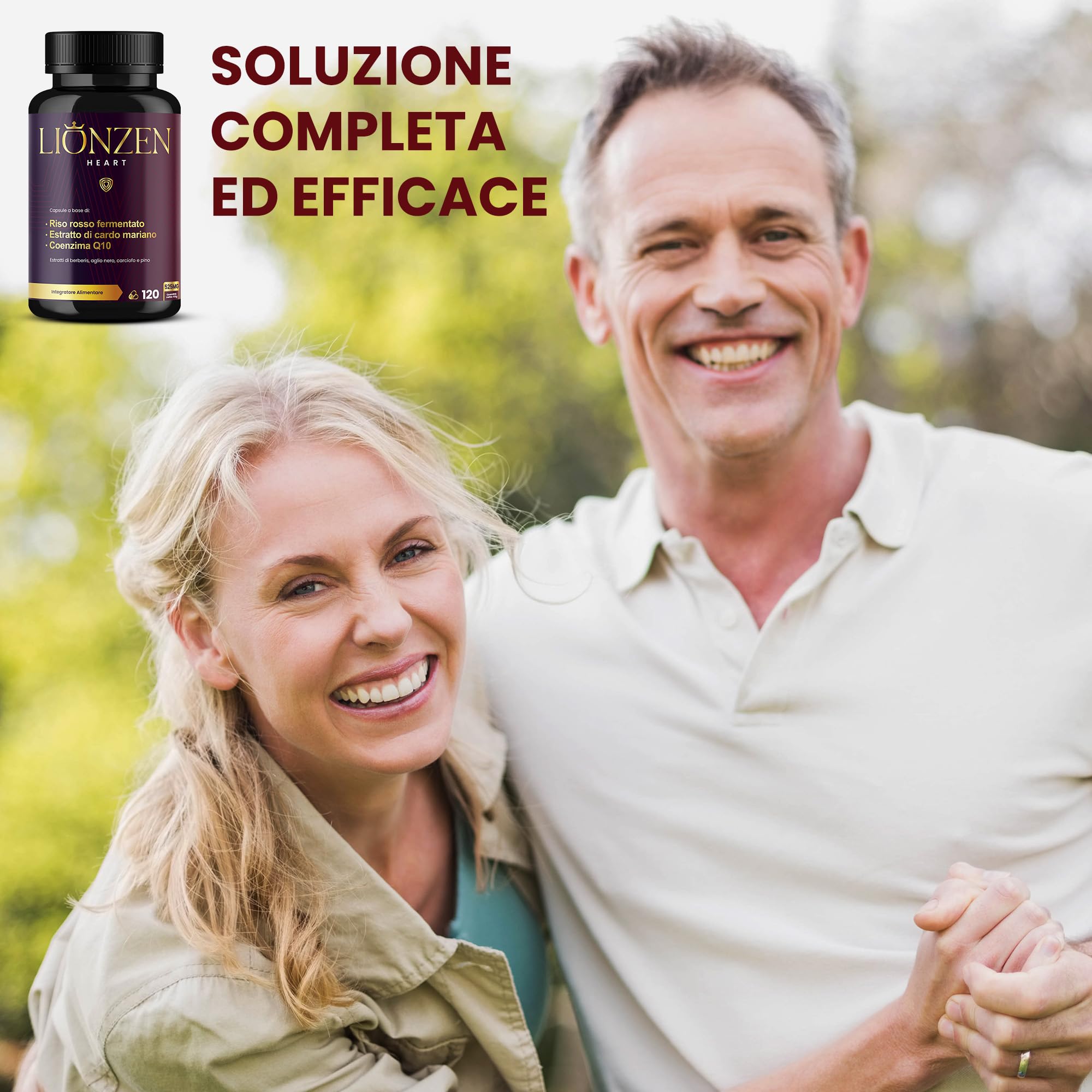 Riso Rosso Fermentato (2,99mg di Monacolina K) + Coenzima Q10, Cardo Mariano +10 Ingredienti | Berberina, Astaxantina, Policosanolo | Benessere Metabolico e Antiossidante | LIONZEN Heart