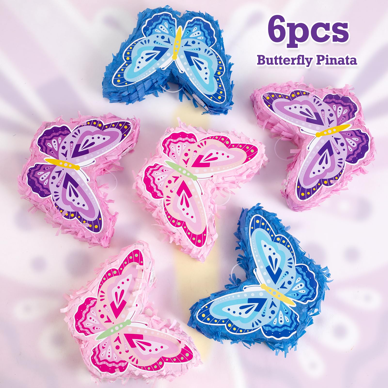 SUNBEAUTY Lot De 6 Mini Piñatas Papillon Pour Fêtes D'Enfants - 17x12,9x3,5 Cm