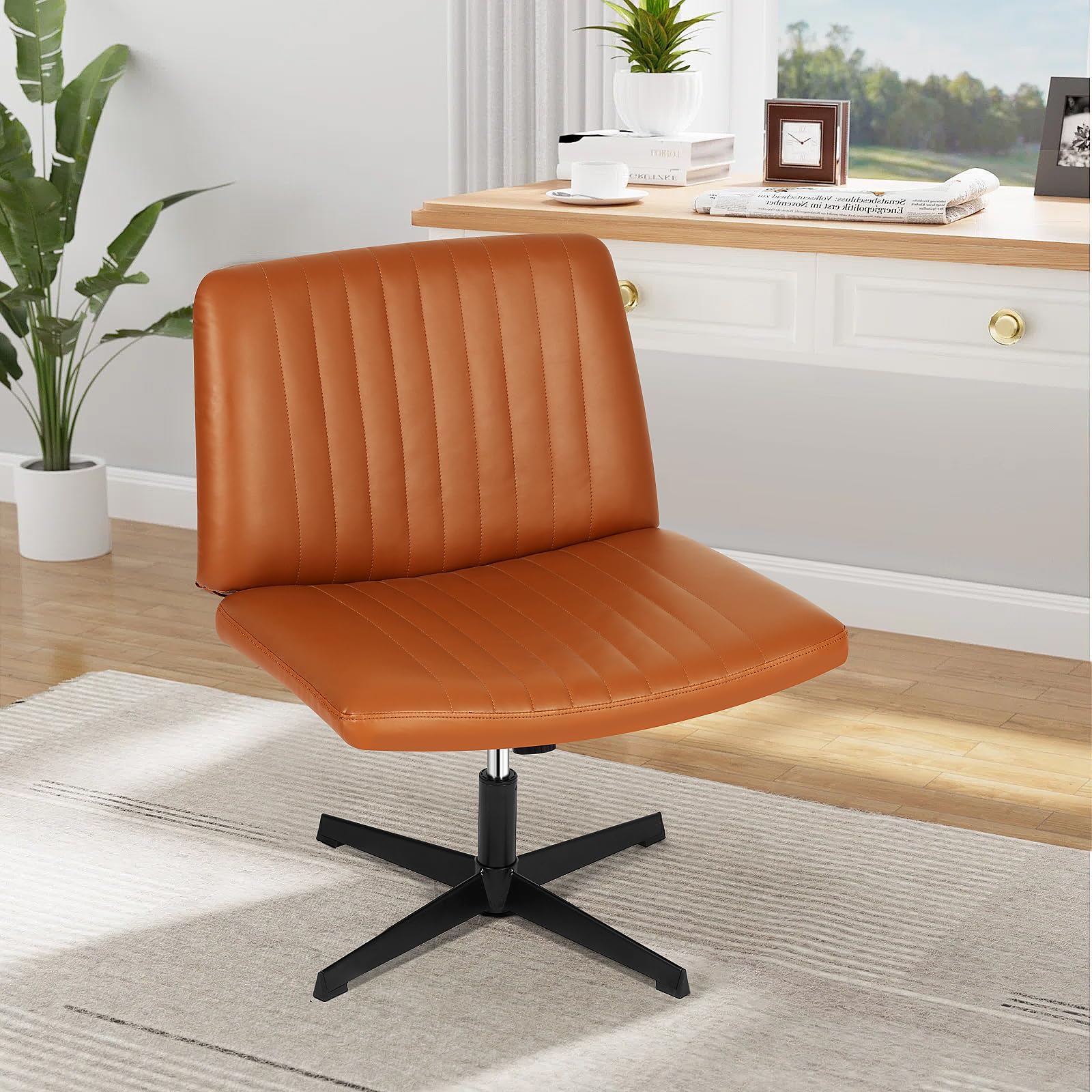 CL HPAHKL Criss Cross Chair Armless Office Desk Chair Ergonomic Swivel Vanity Chair Wide Seat Comfy Cross Legged