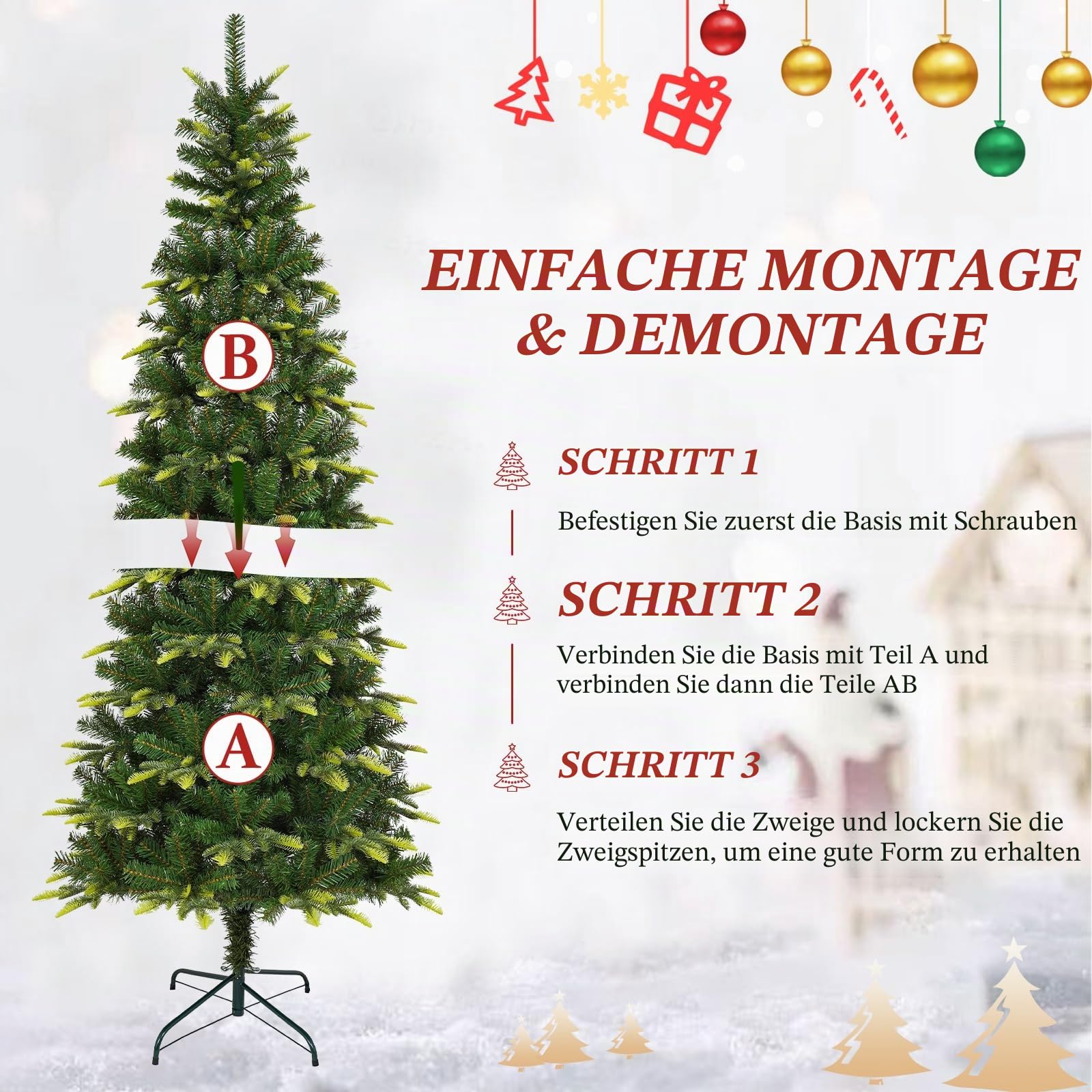 Uten Bleistift Weihnachtsbaum 150 cm, PE Luxus Innendekoration Künstlicher Tannenbaum, PE & PVC 350 Natürlich Aussehende Spitzen, Aufklappbare Zweigen, perfekt Wiederverwendbar