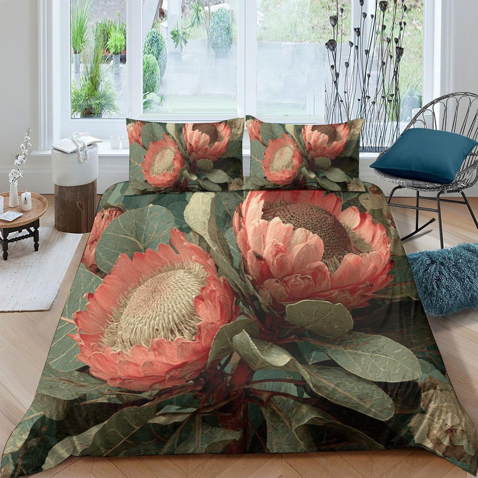 Ctjqhvkz Style-1 3D Printed Floral Protea Fitted Sheet Microfiber Soft Durable Botanical Mattress Cover For Bedroom Dorm Decor Single（135X200cm）