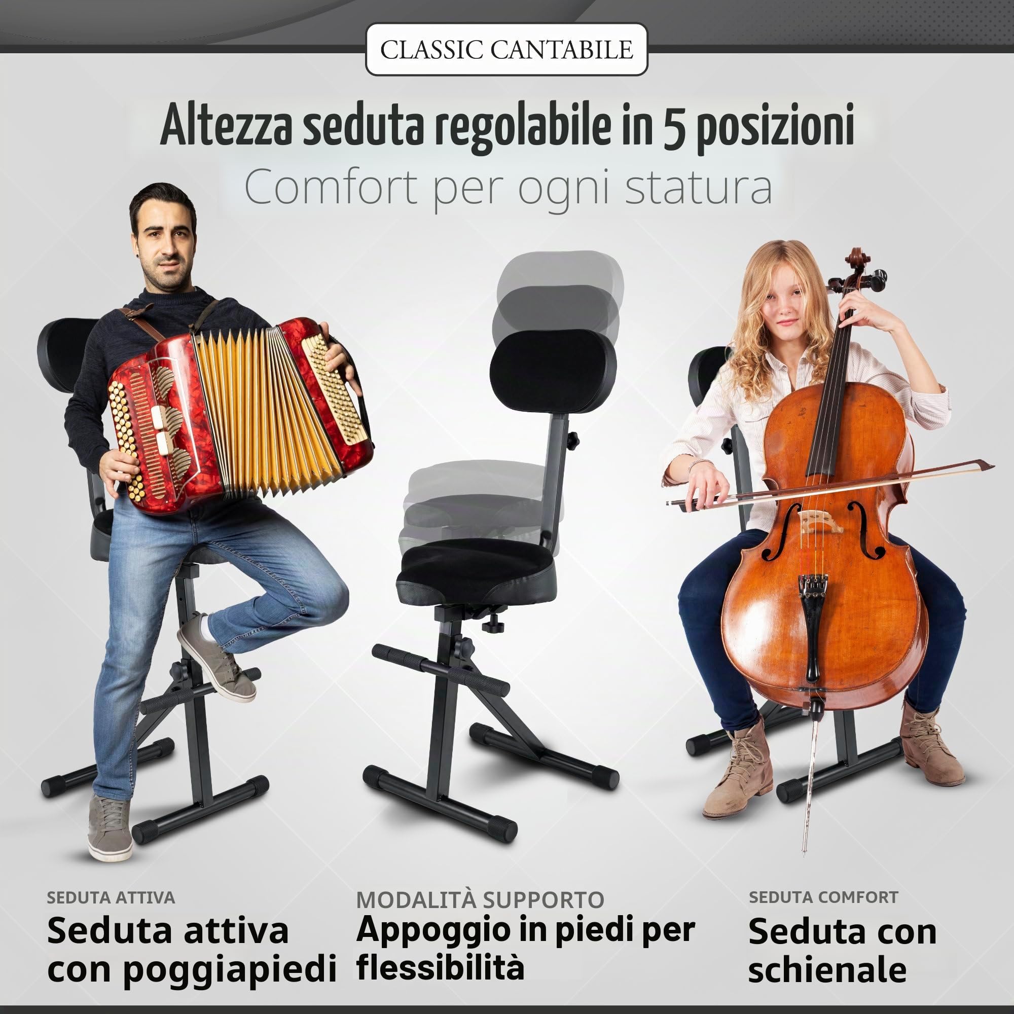 Classic Cantabile ST-200 PRO Sgabello da Studio, Poggiapiedi, 5 x 37 cm