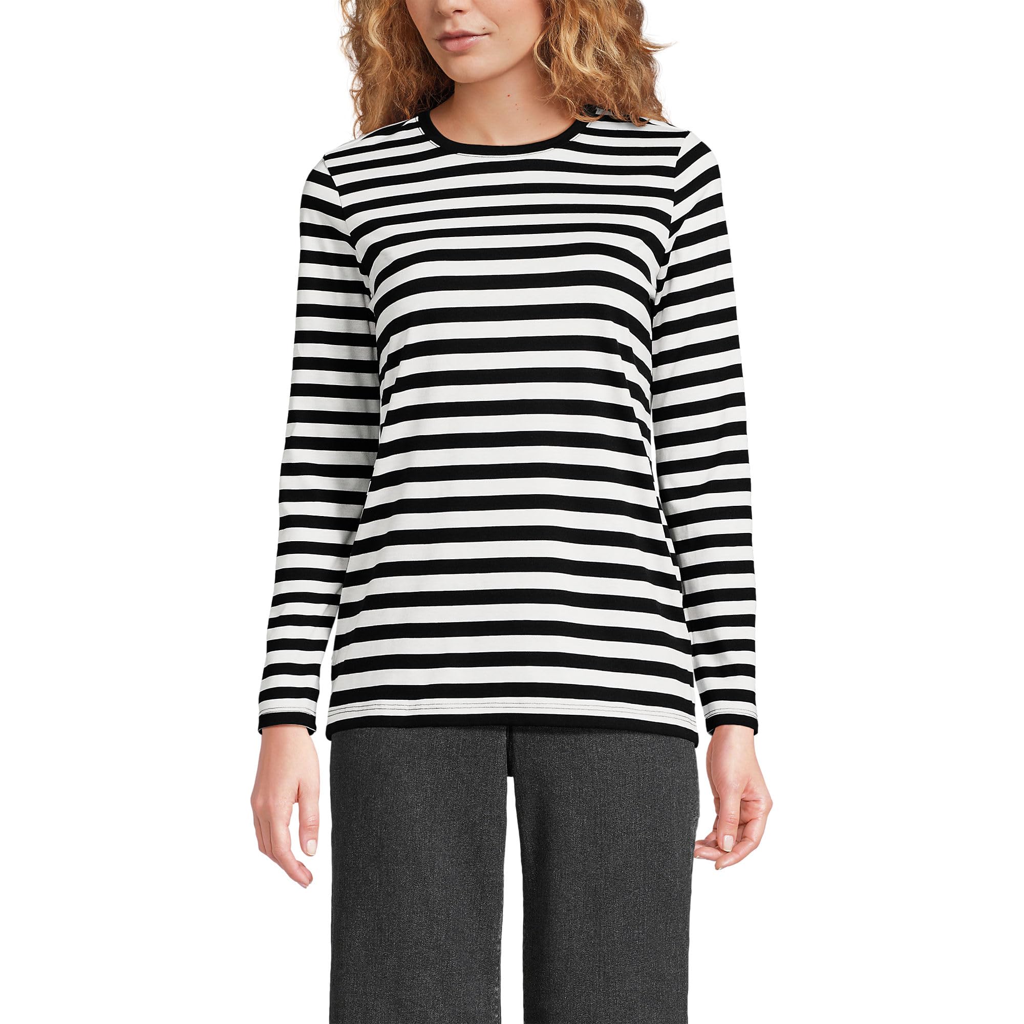 Lands' End Women's Relaxed American-Grown Supima Cotton Long Sleeve Crew Neck T-Shirt
