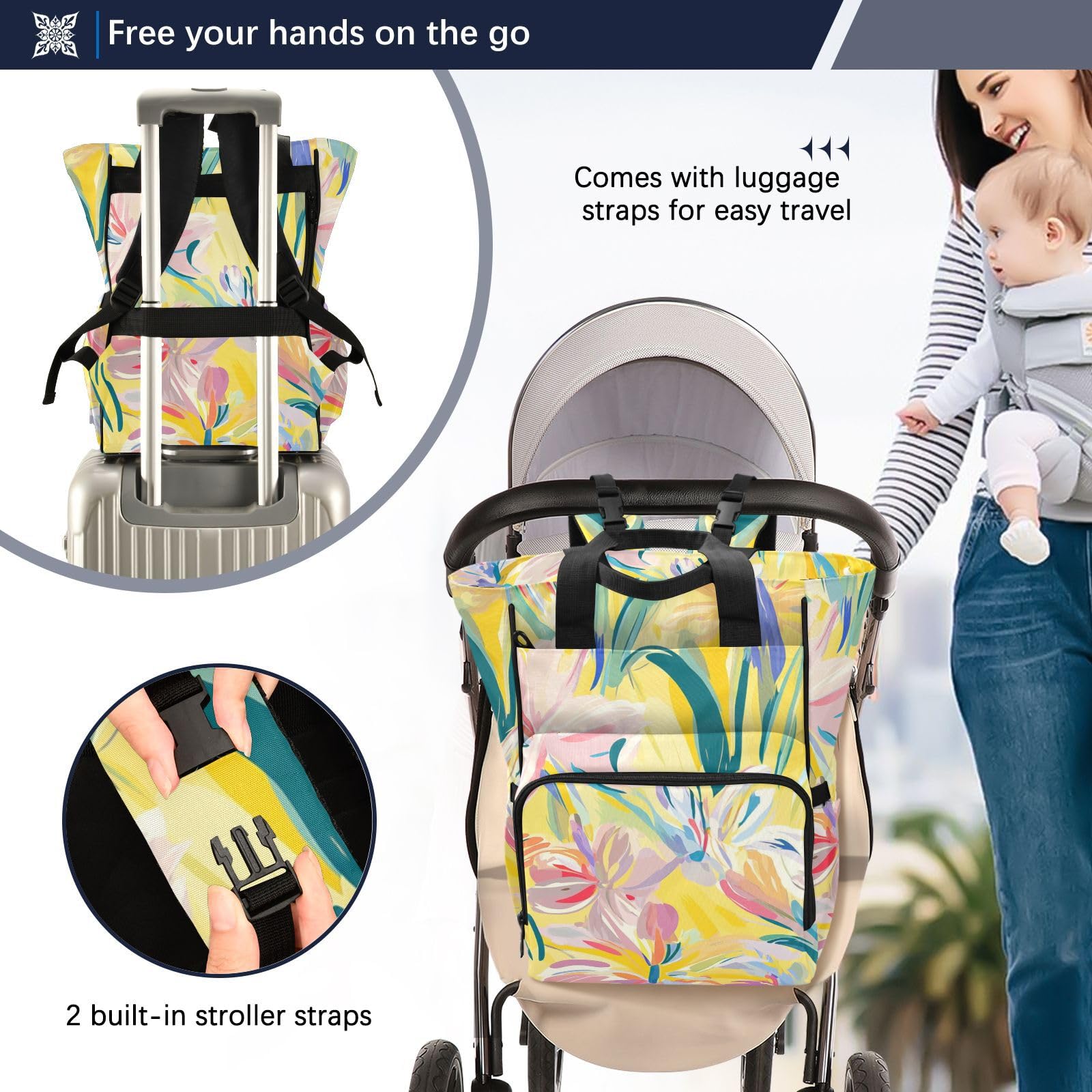 Duże torby na pieluchy unisex do podróży kwiaty lilia, stokrotka