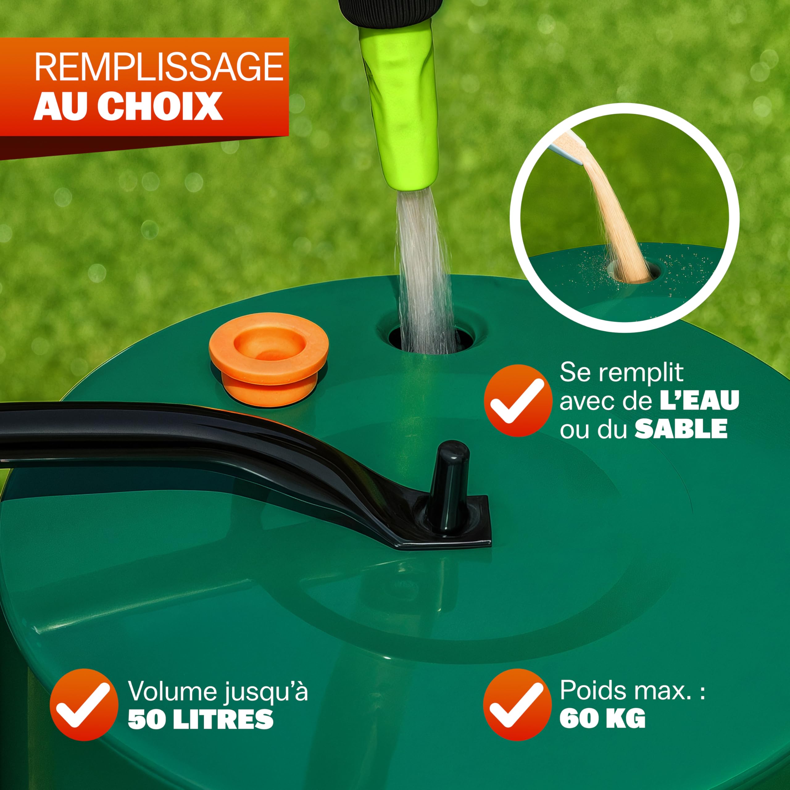 Gardebruk® Rouleau à Gazon 60cm 50L poignée rembourrée bavette antiprojection Remplissage Sable Eau pelouse Herbe Jardin Rouleau a Main agricole