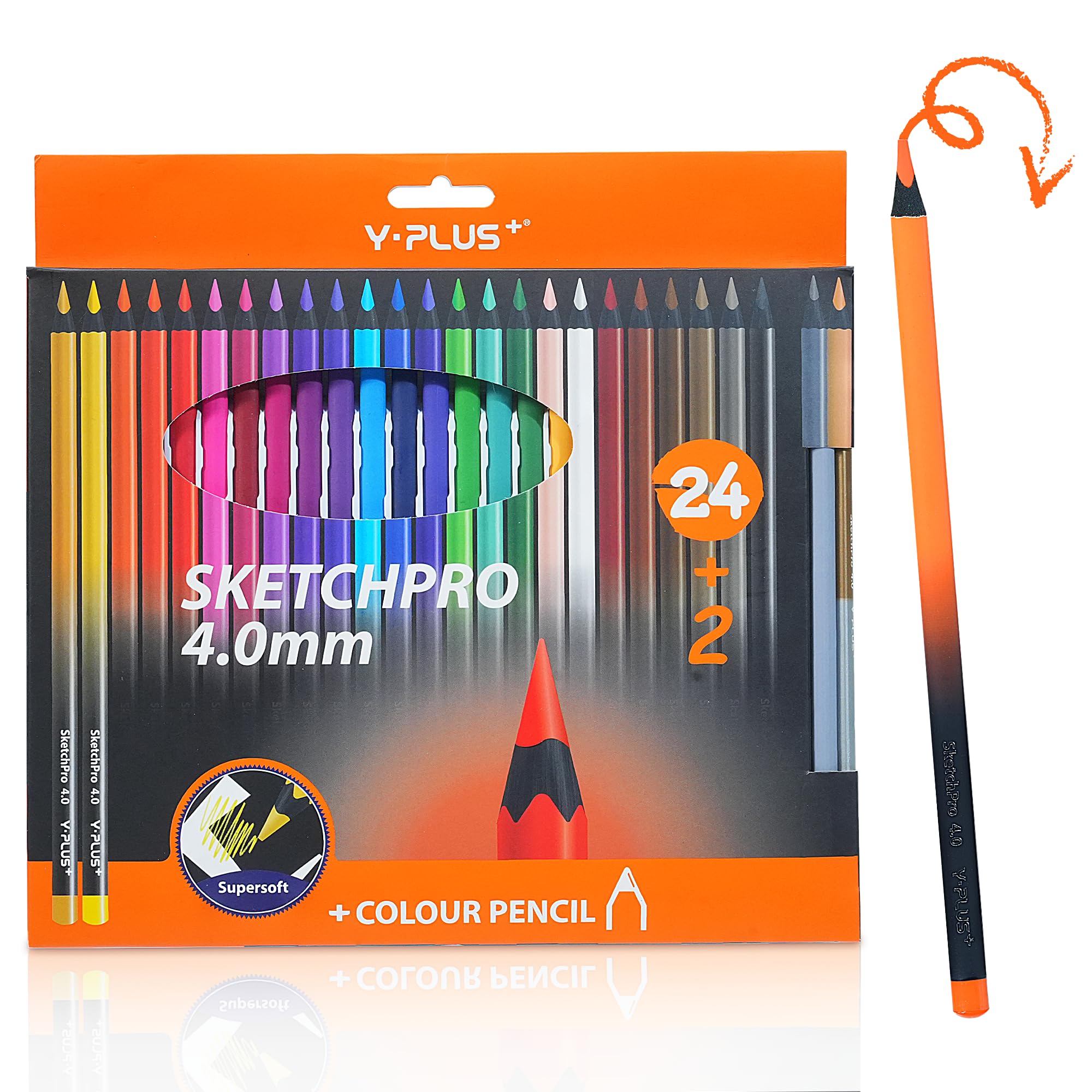Lapices de Colores para Niños y Adultos, Estuche Lapices de Colores de 24+2 Colores, Lapices de Colores Profesionales Sketchpro de 4,0 mm