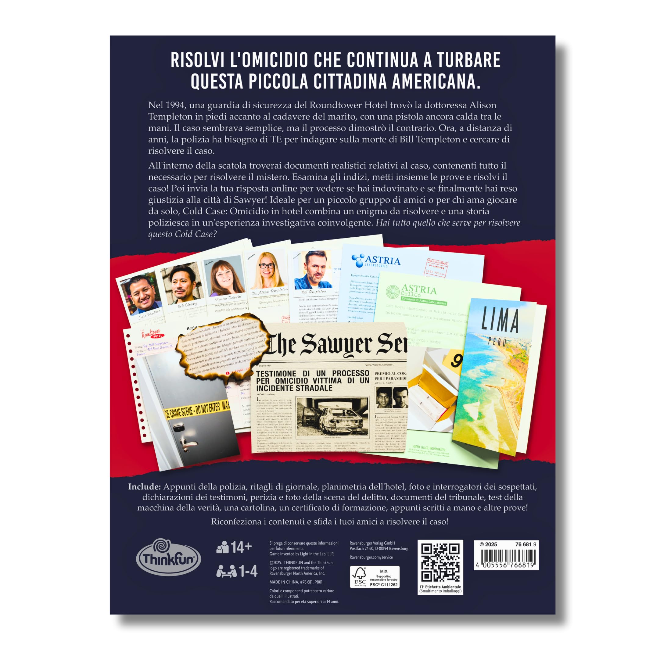 ThinkFun - Cold Case 5: Check in per un omicidio, Gioco investigativo poliziesco con indizi e prove per risolvere il caso, Gioco da tavolo mistero per adulti 1-4 giocatori, Idee Regalo