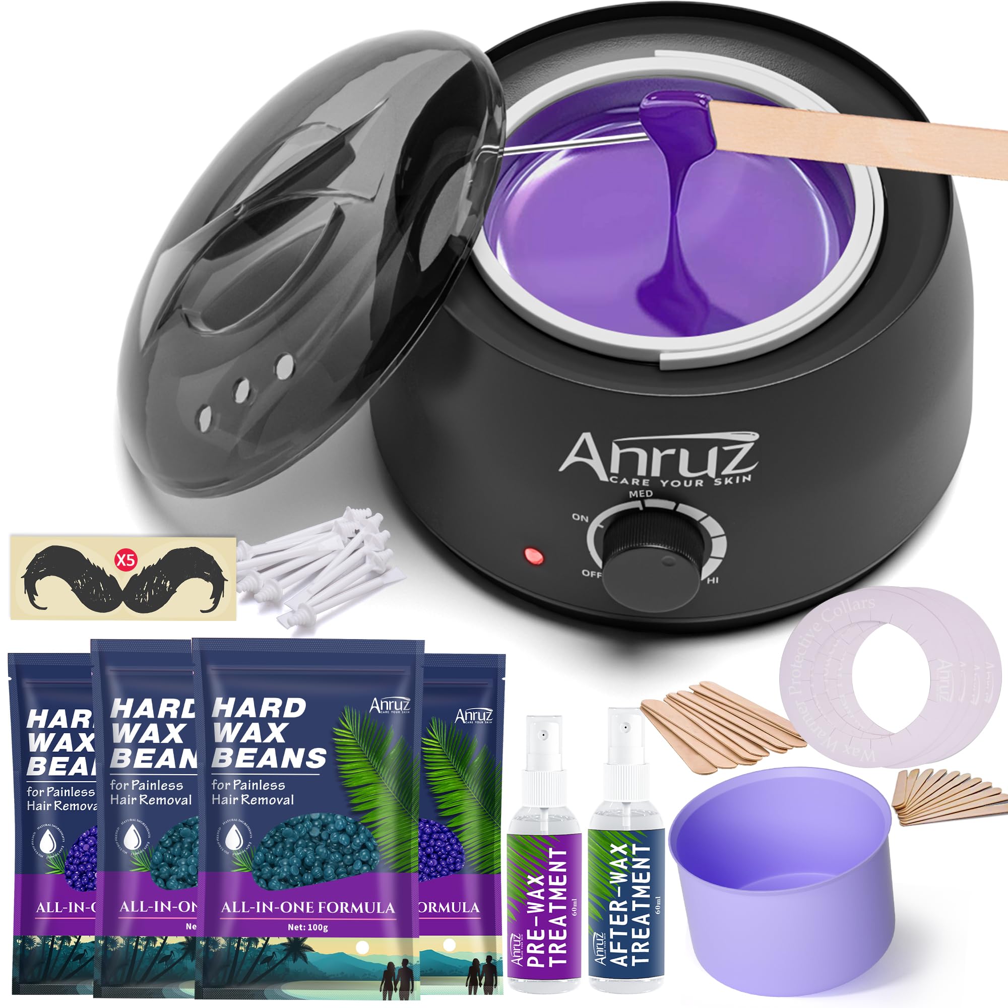 Waxing Kit, Wax kit for Hair Removal, Wax Pot for Waxing Professional with Silicone Bowl,4 Bags Wax Beads and 20 Applicator Sticks, 2 Treatment Oils-at Home Wax Machine for Full Body Waxing